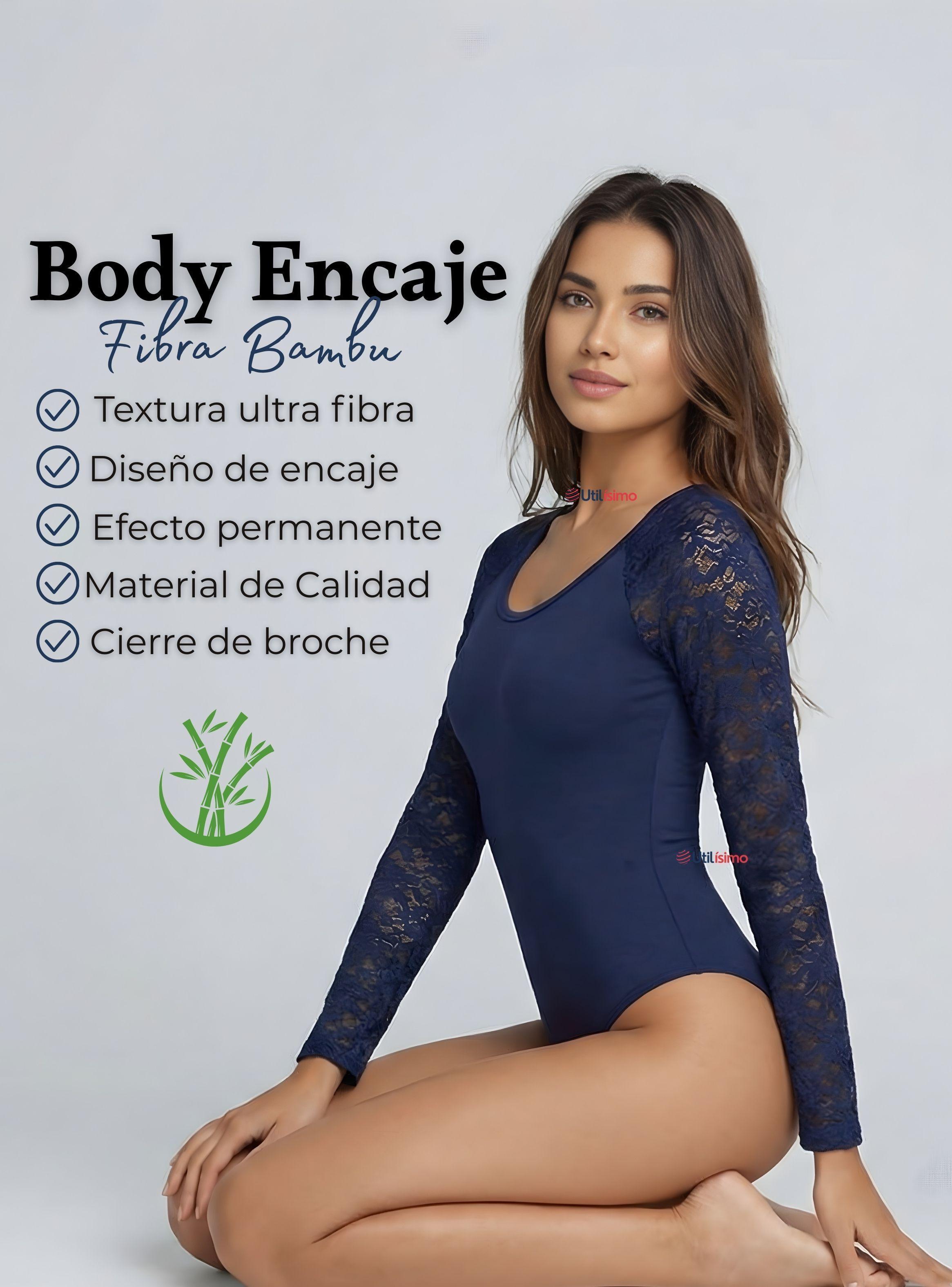 Body Cuello Redondo Manga Larga Con Encaje Bambú Mujer de Colores Surtidos-3