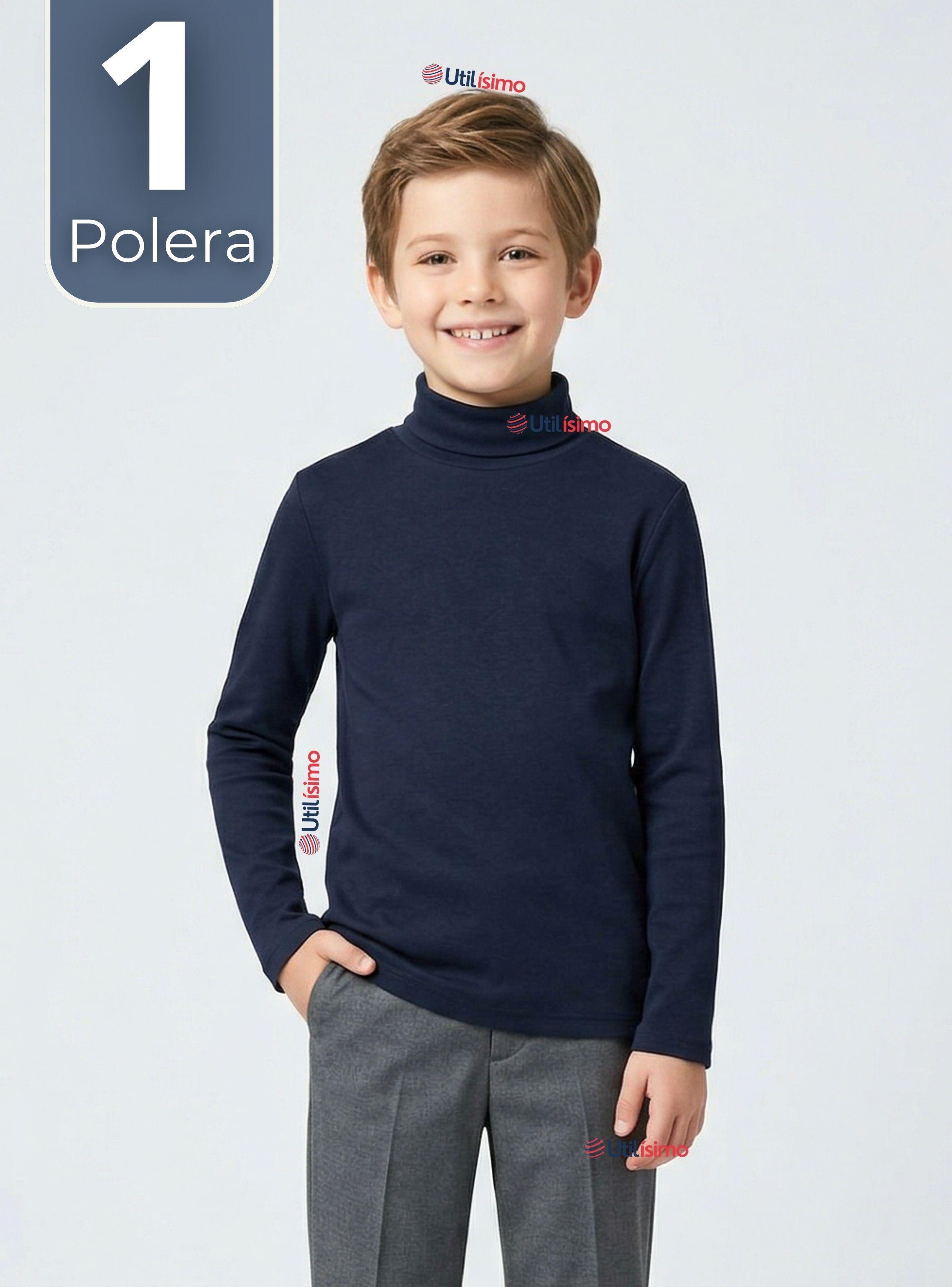 Polera Camiseta Polar Azul Oscuro Primera Capa Beatle Manga Larga Niños-0