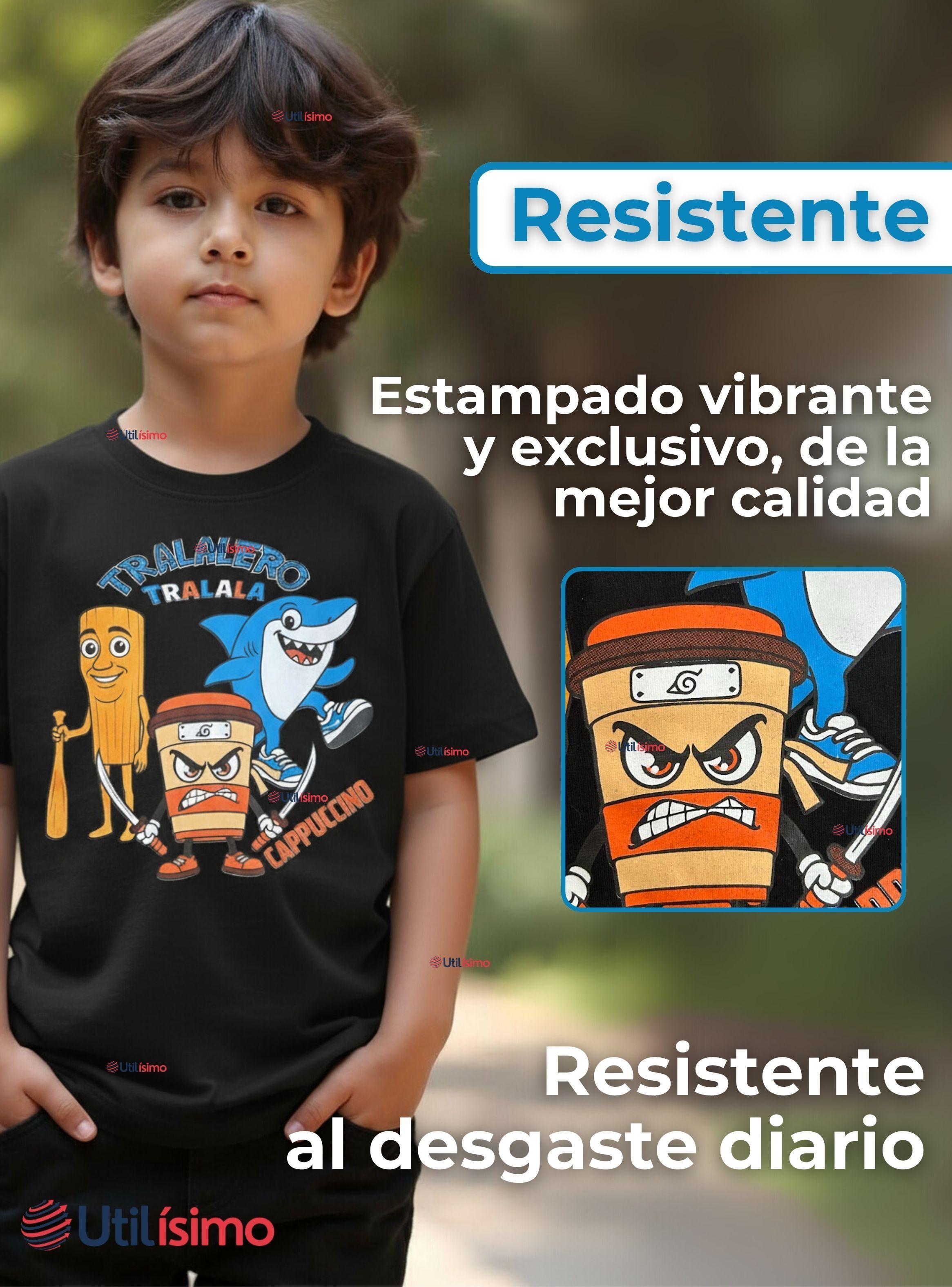 Polera Brainrots 100% Algodón Manga Corta Niño Tralalero Negro-3