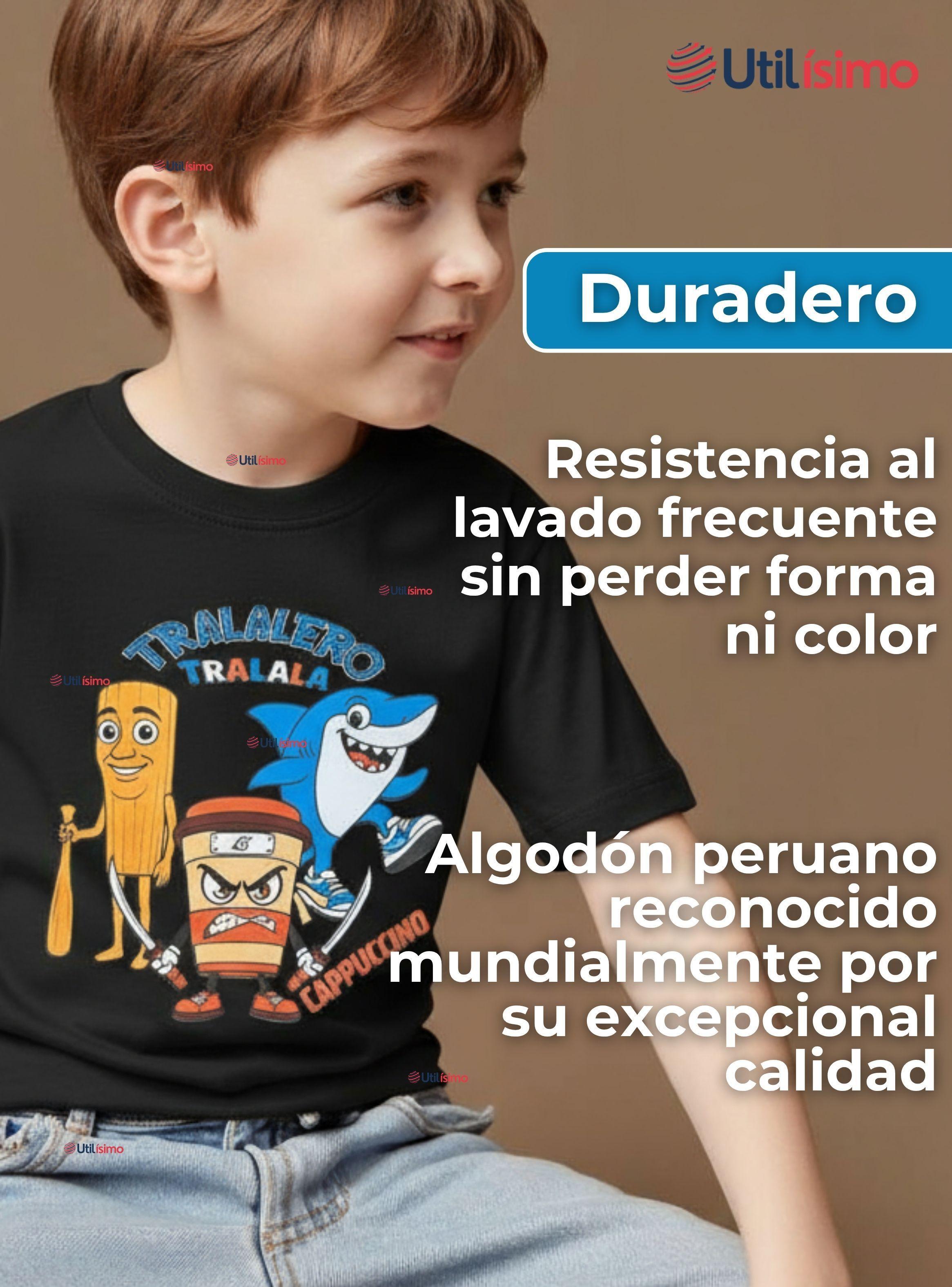 Polera Brainrots 100% Algodón Manga Corta Niño Tralalero Negro-5