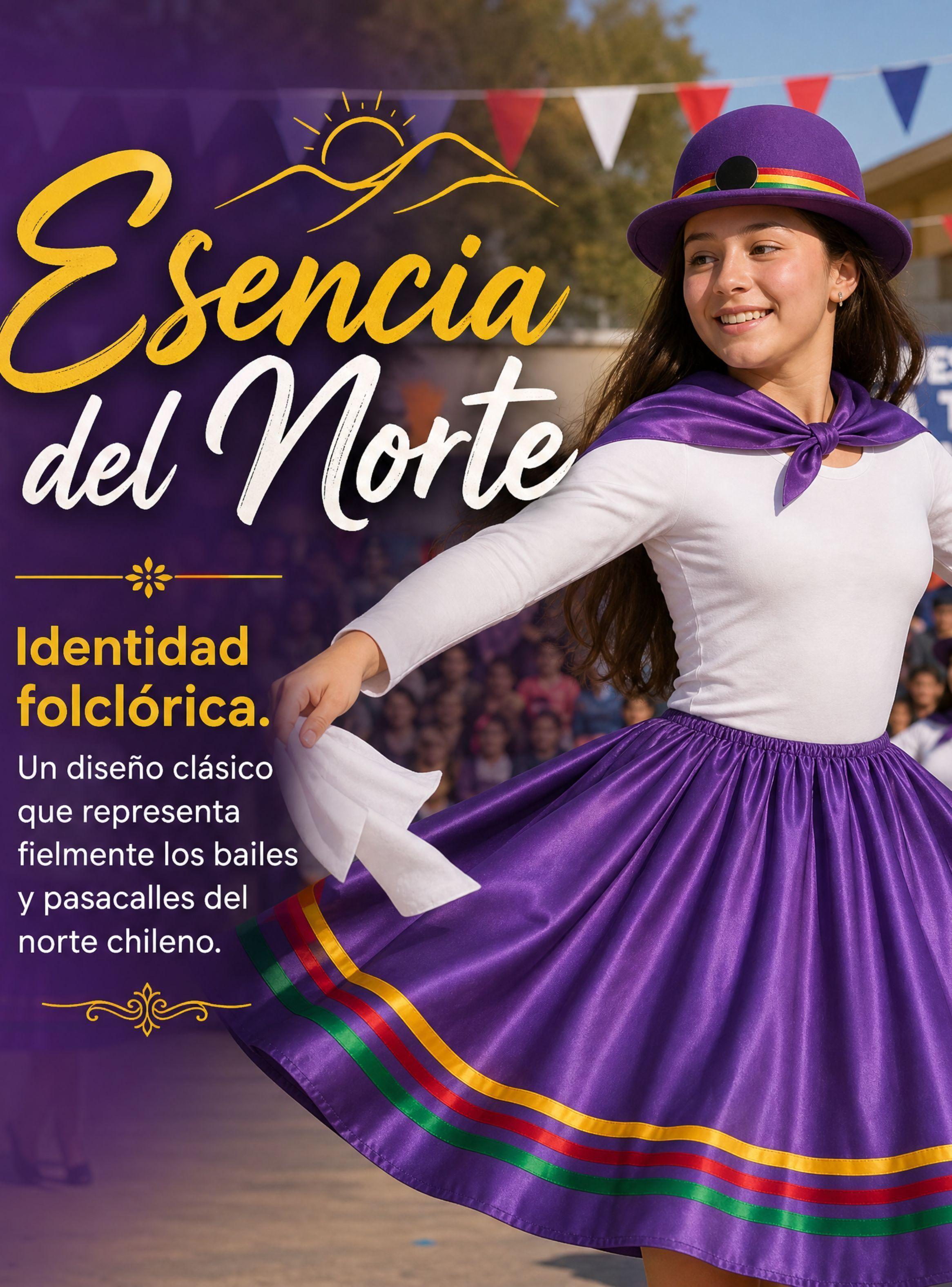 Traje Nortino Niña de 3 Piezas Morado Baile Típico Fiestas Patrias-4