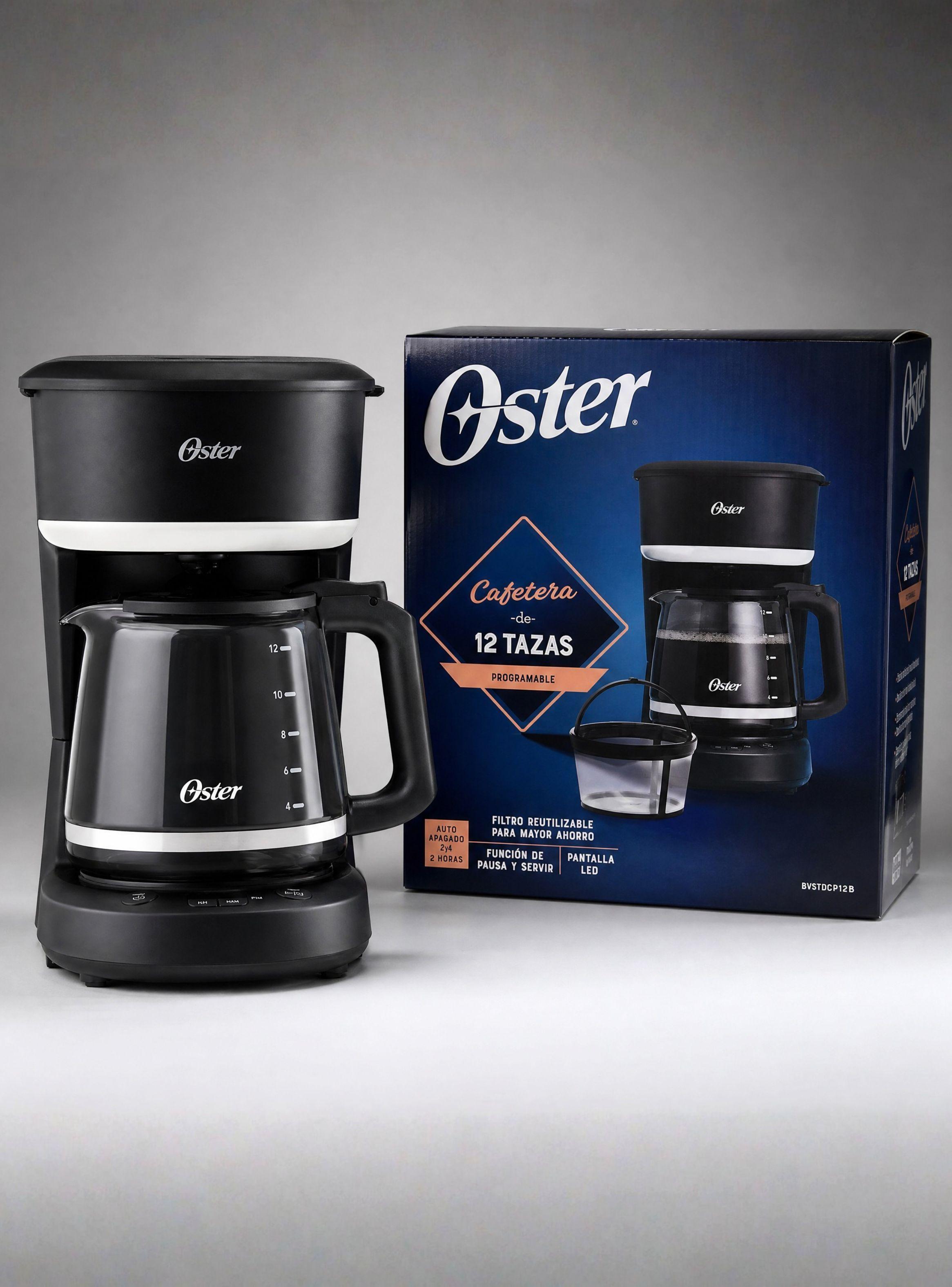 Cafetera de goteo Oster® de 12 tazas, programable, con filtro reutilizable, Negro, BVSTDCP121B-1