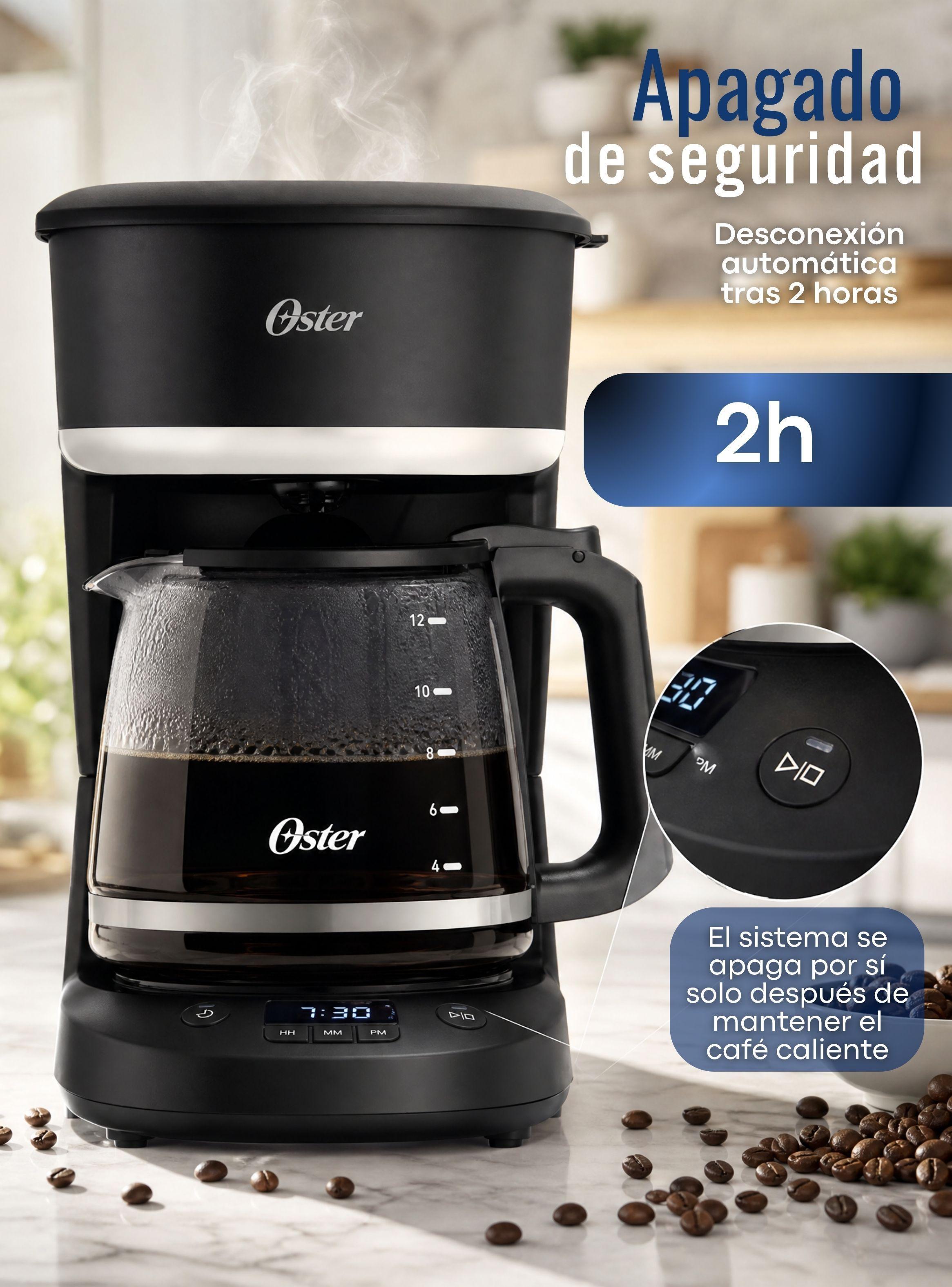 Cafetera de goteo Oster® de 12 tazas, programable, con filtro reutilizable, Negro, BVSTDCP121B-6