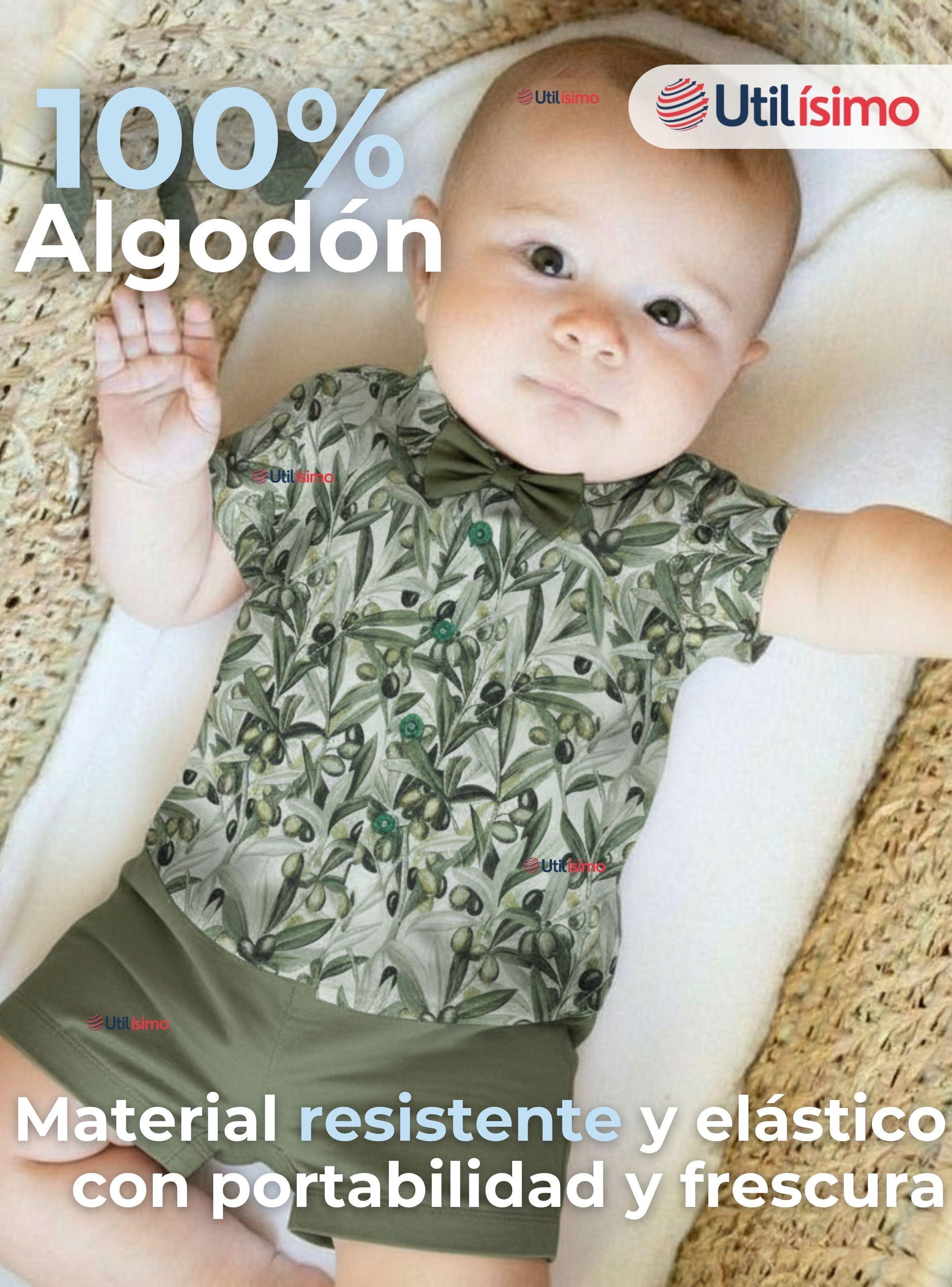 Conjunto de Vestir Camisa Estampada Con Lazo Verde  Y Pantalón Corto Algodón Bebé-3