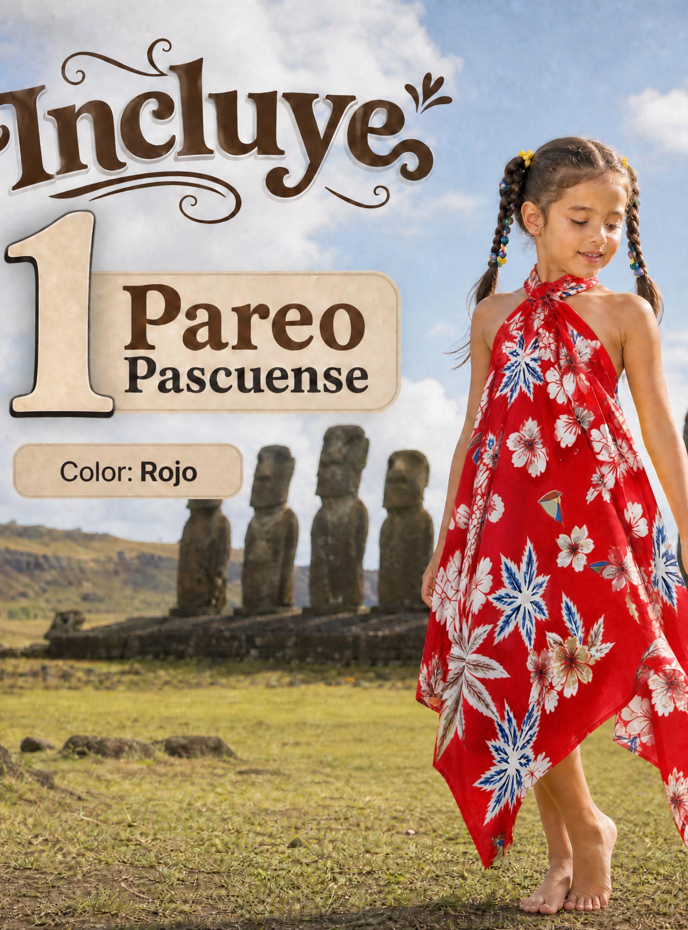 Pareo Pascuense Hawaiano Niña Rojo Danza Fiestas Patrias-2