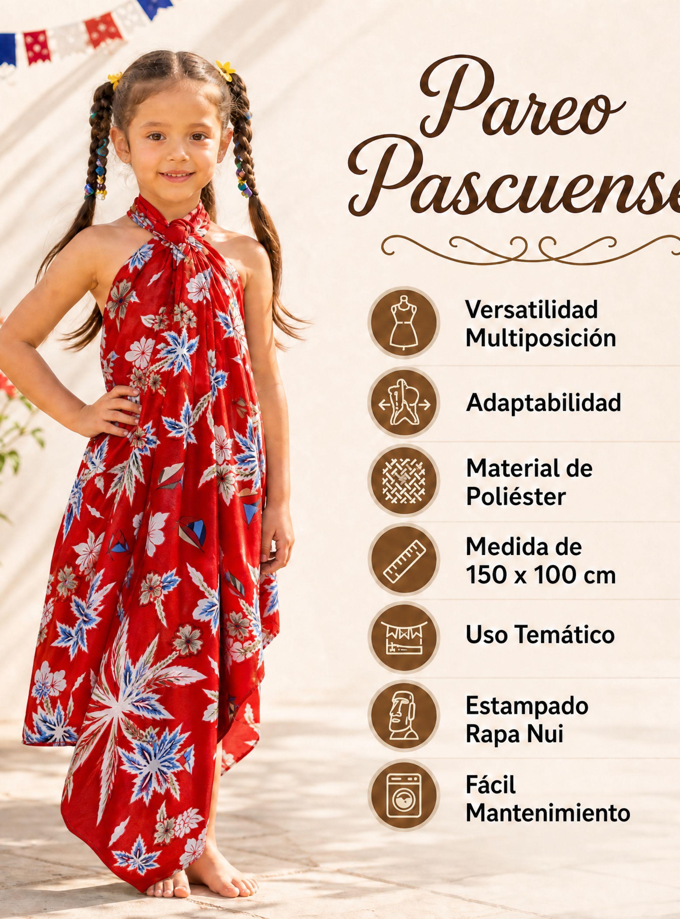 Pareo Pascuense Hawaiano Niña Rojo Danza Fiestas Patrias-4