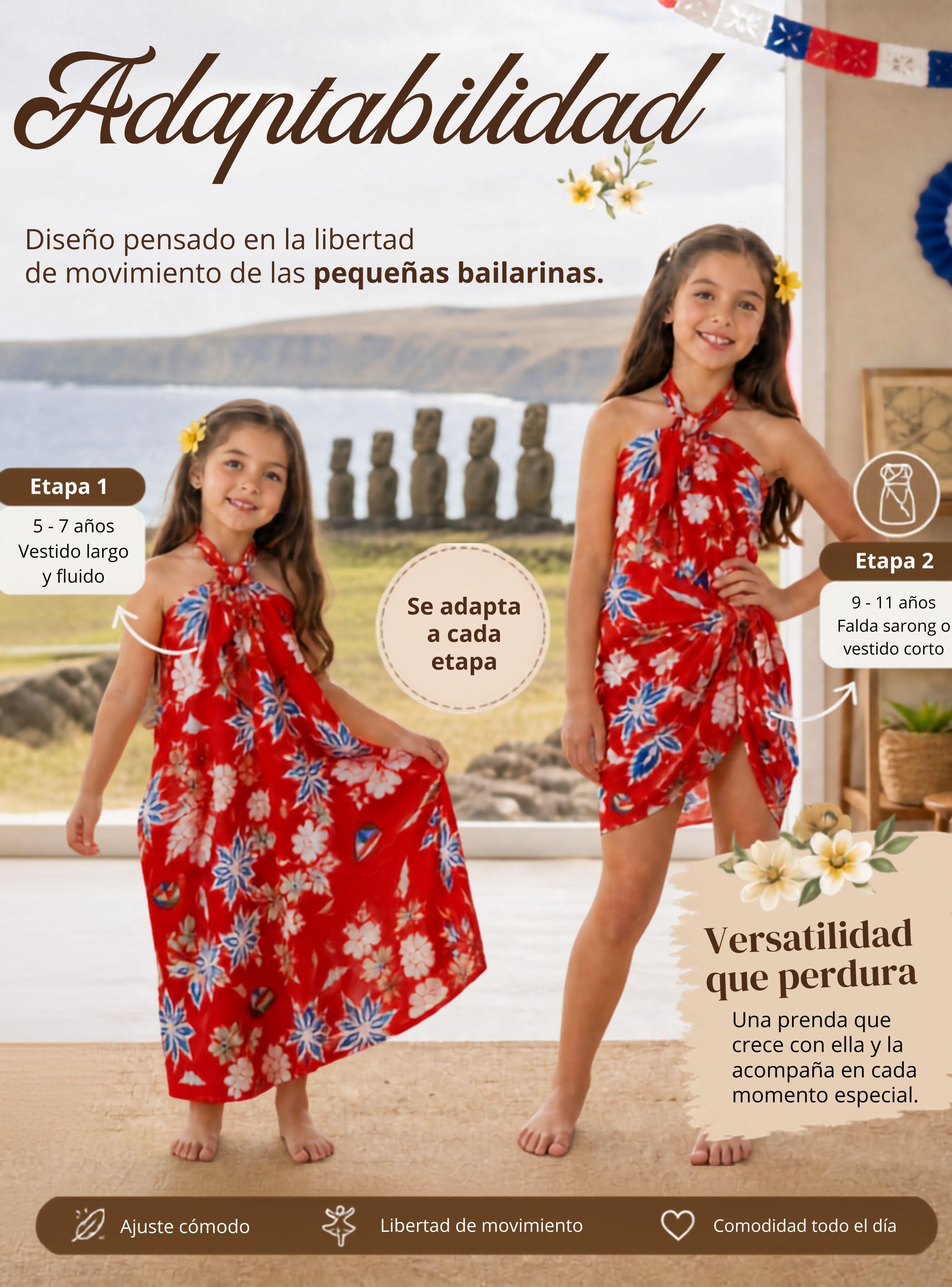 Pareo Pascuense Hawaiano Niña Rojo Danza Fiestas Patrias-5
