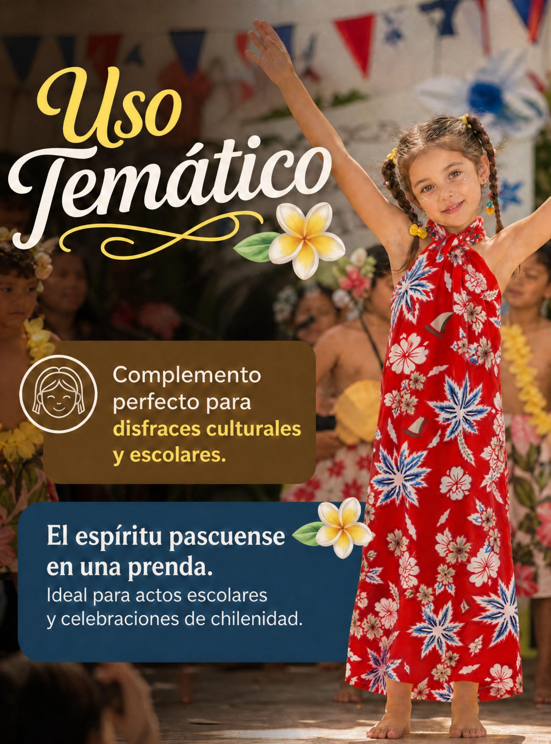 Pareo Pascuense Hawaiano Niña Rojo Danza Fiestas Patrias-7