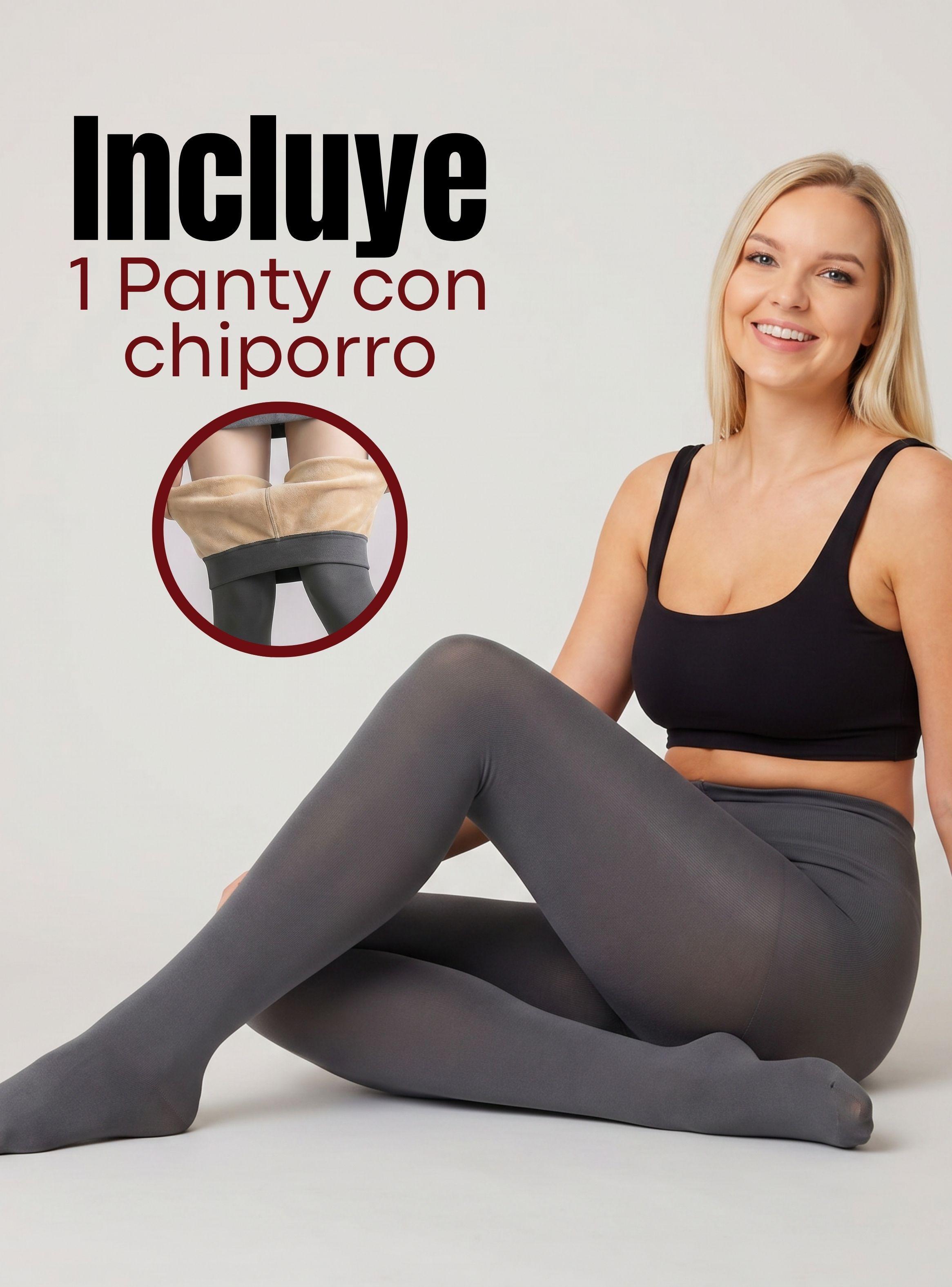 Calza Panty Con Chiporro Térmica Mujer Elasticada de Color Gris-2