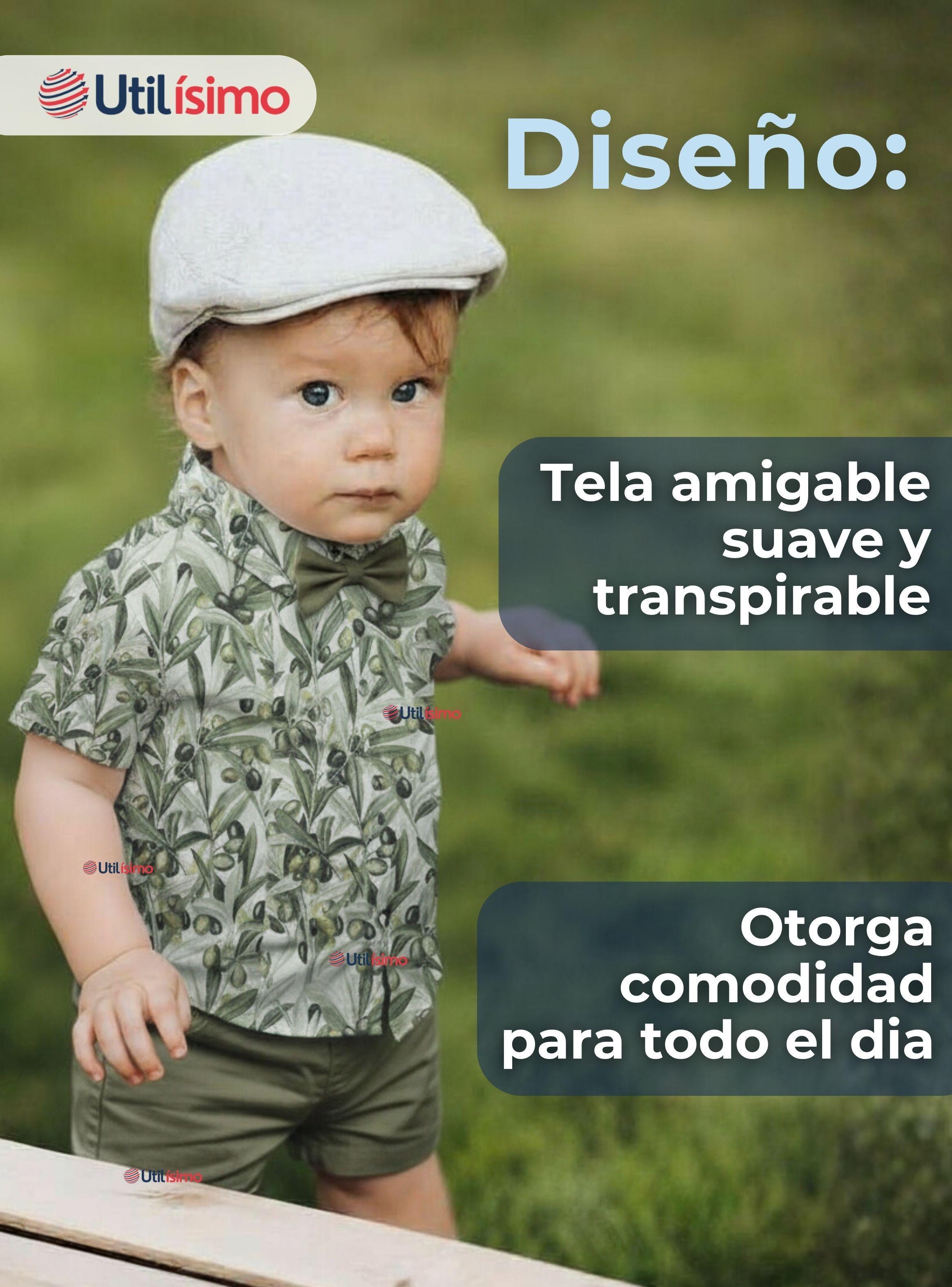 Conjunto de Vestir Camisa Estampada Con Lazo Verde  Y Pantalón Corto Algodón Niño-2