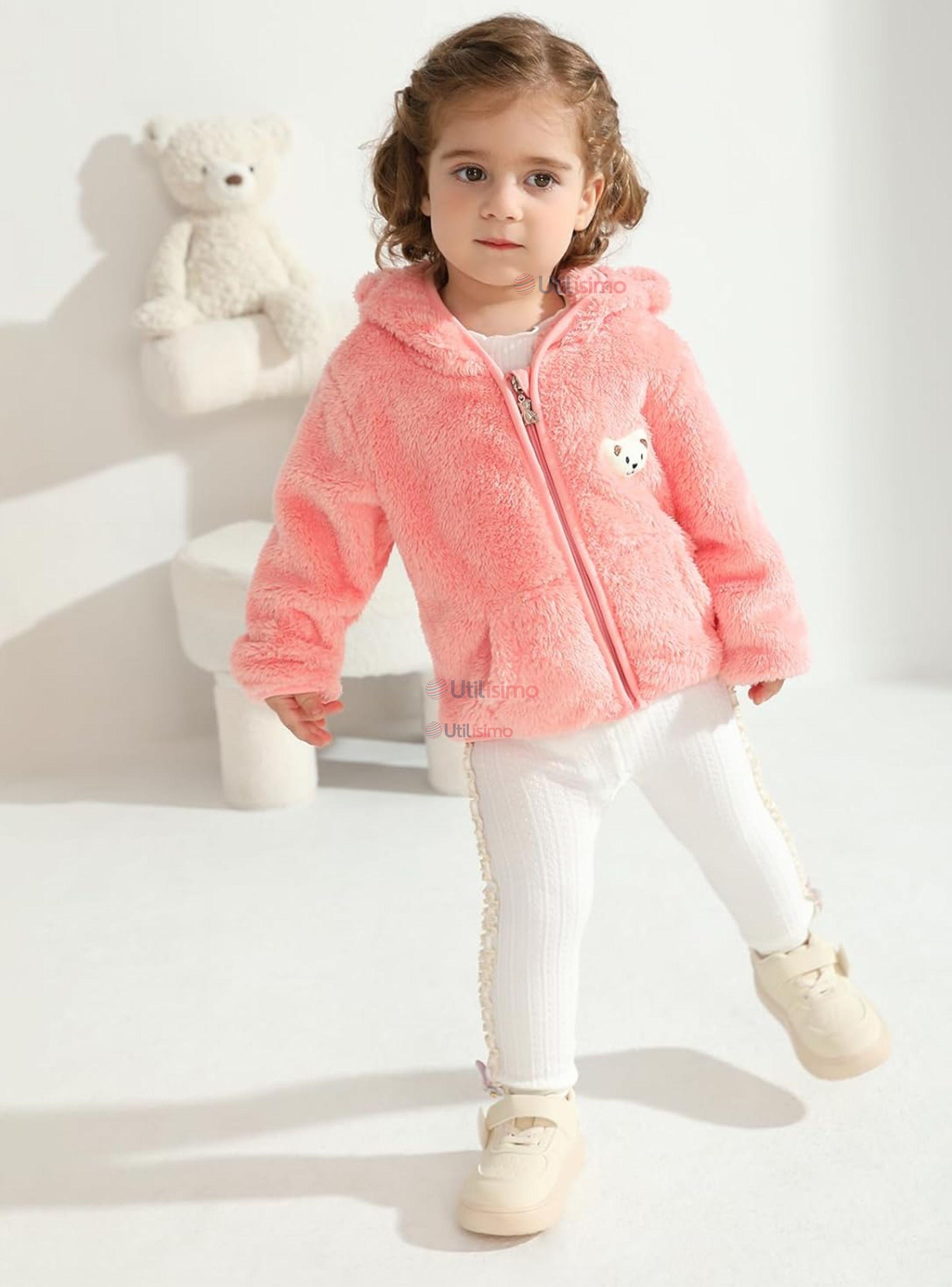 Chaqueta Polar con Capucha Niña Animalitos Rosada-0