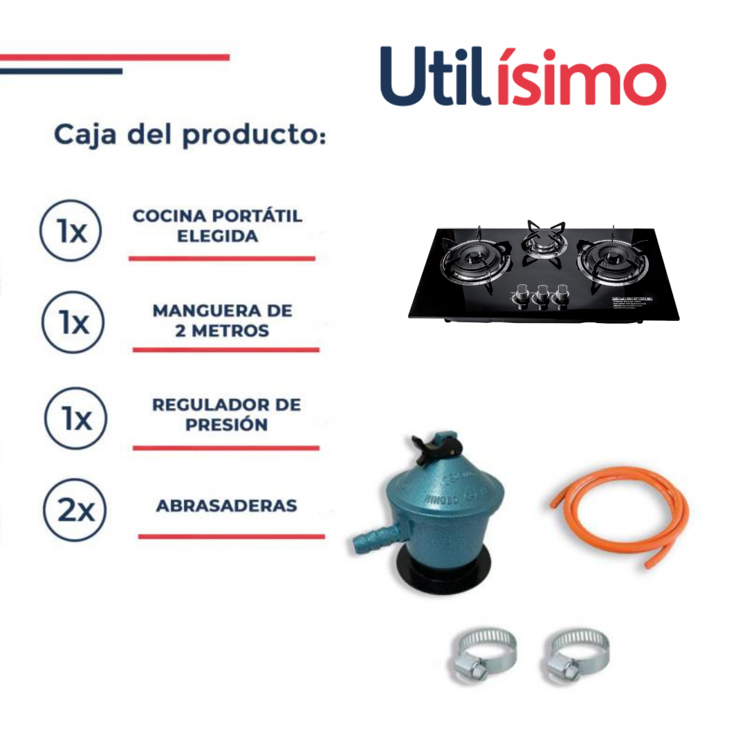 Cocinilla Encimera a Gas Vidrio Templado LINE 3 Platos-4