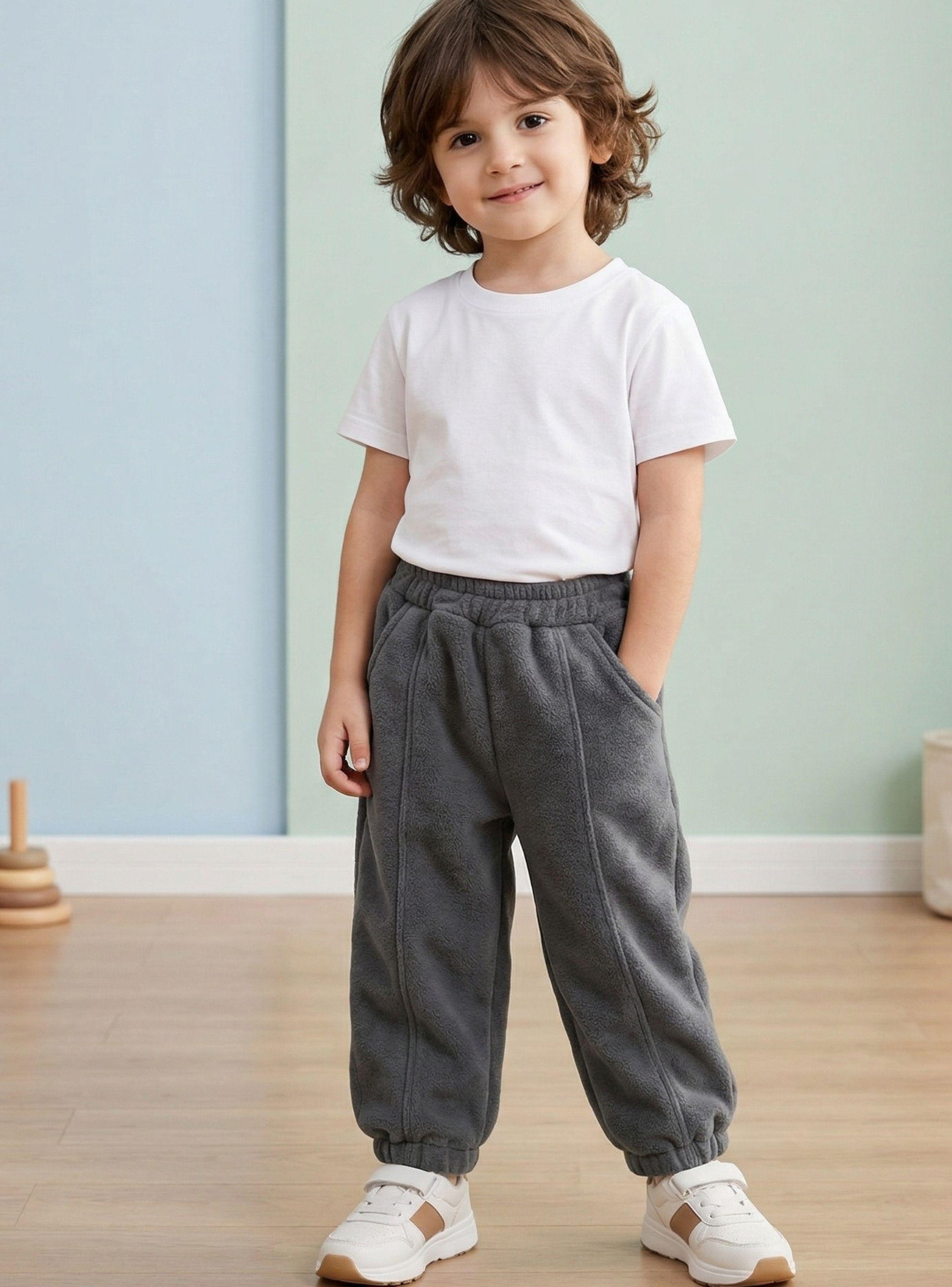 Buzo Pantalón Forrado Polar Gris Invierno Bebé Niño-0