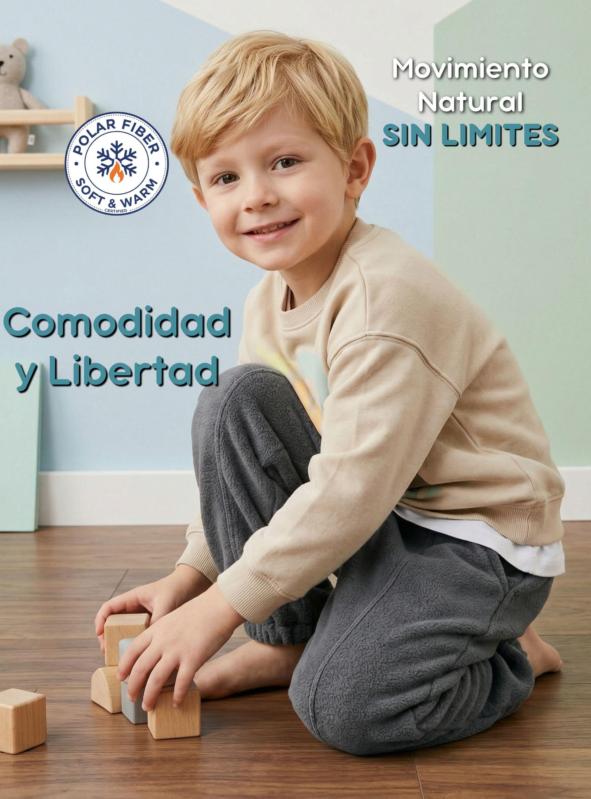 Buzo Pantalón Forrado Polar Gris Invierno Bebé Niño-4