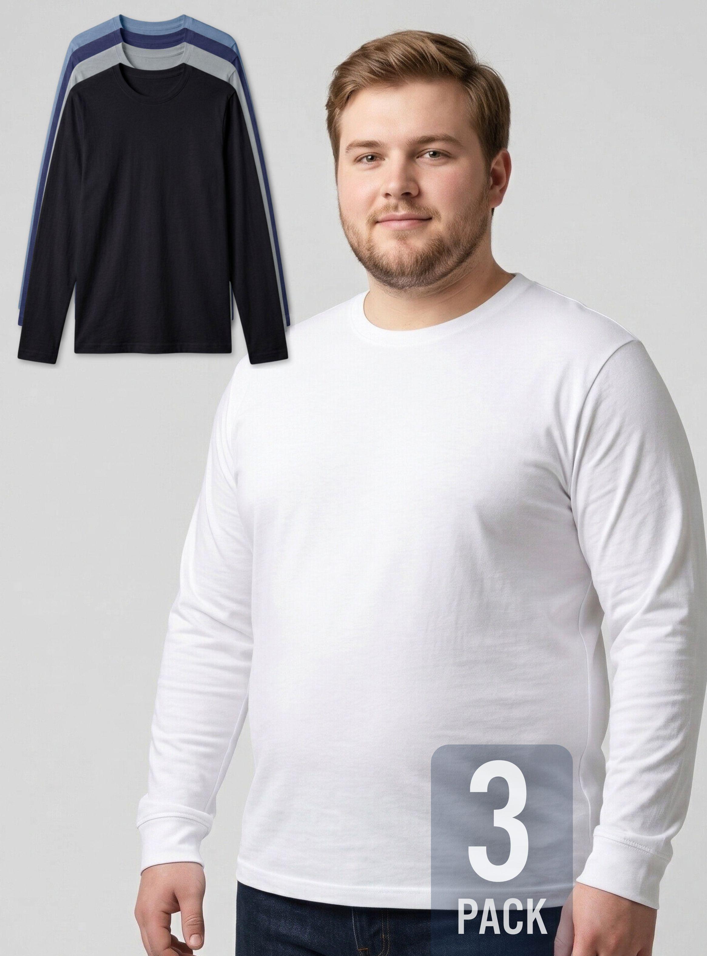 Pack 3 Camisetas Poleras Bambú Primera Capa Cuello Redondo Mangas Larga Colores Surtidos Hombre-1