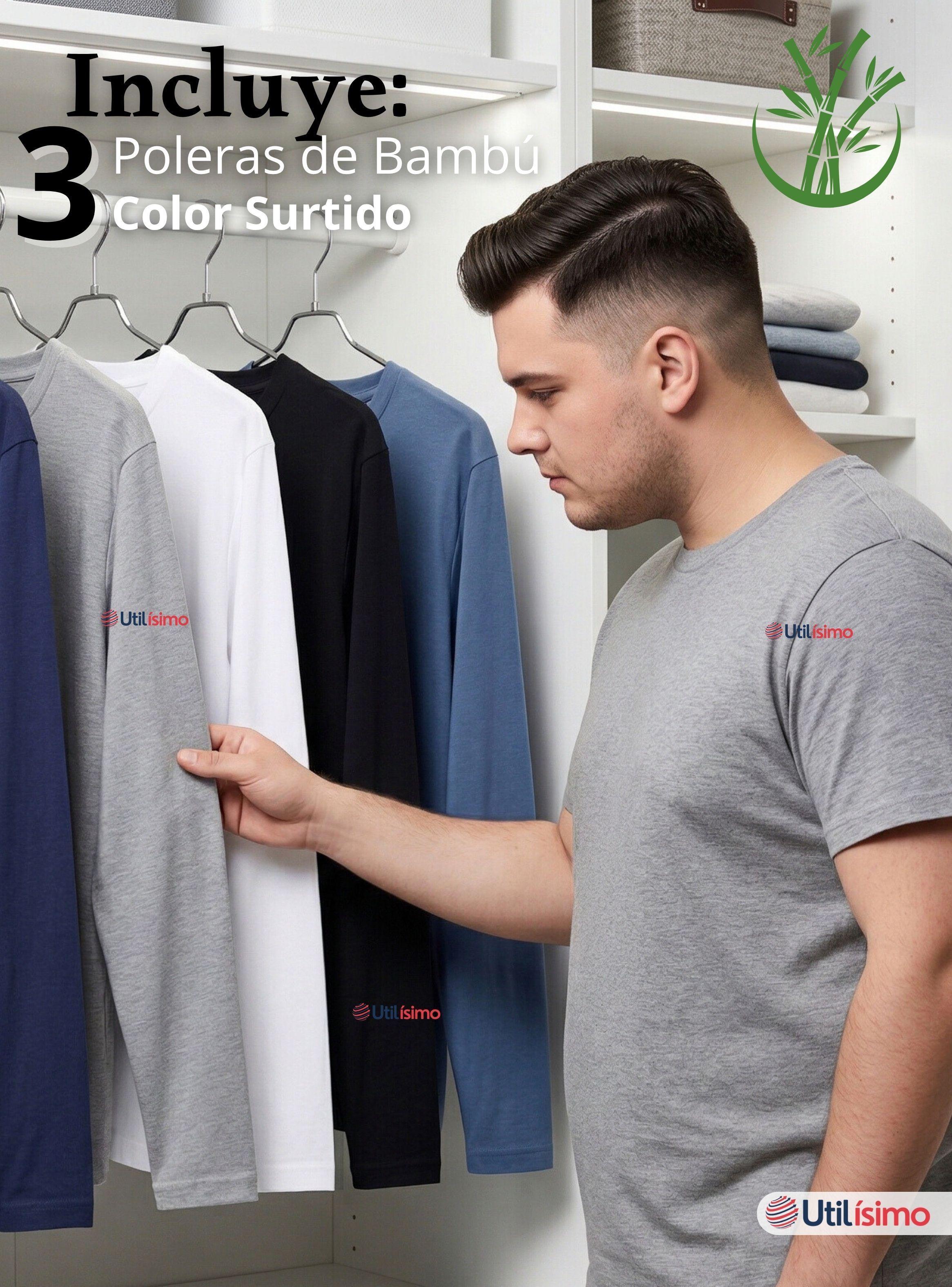 Pack 3 Camisetas Poleras Bambú Primera Capa Cuello Redondo Mangas Larga Colores Surtidos Hombre-2