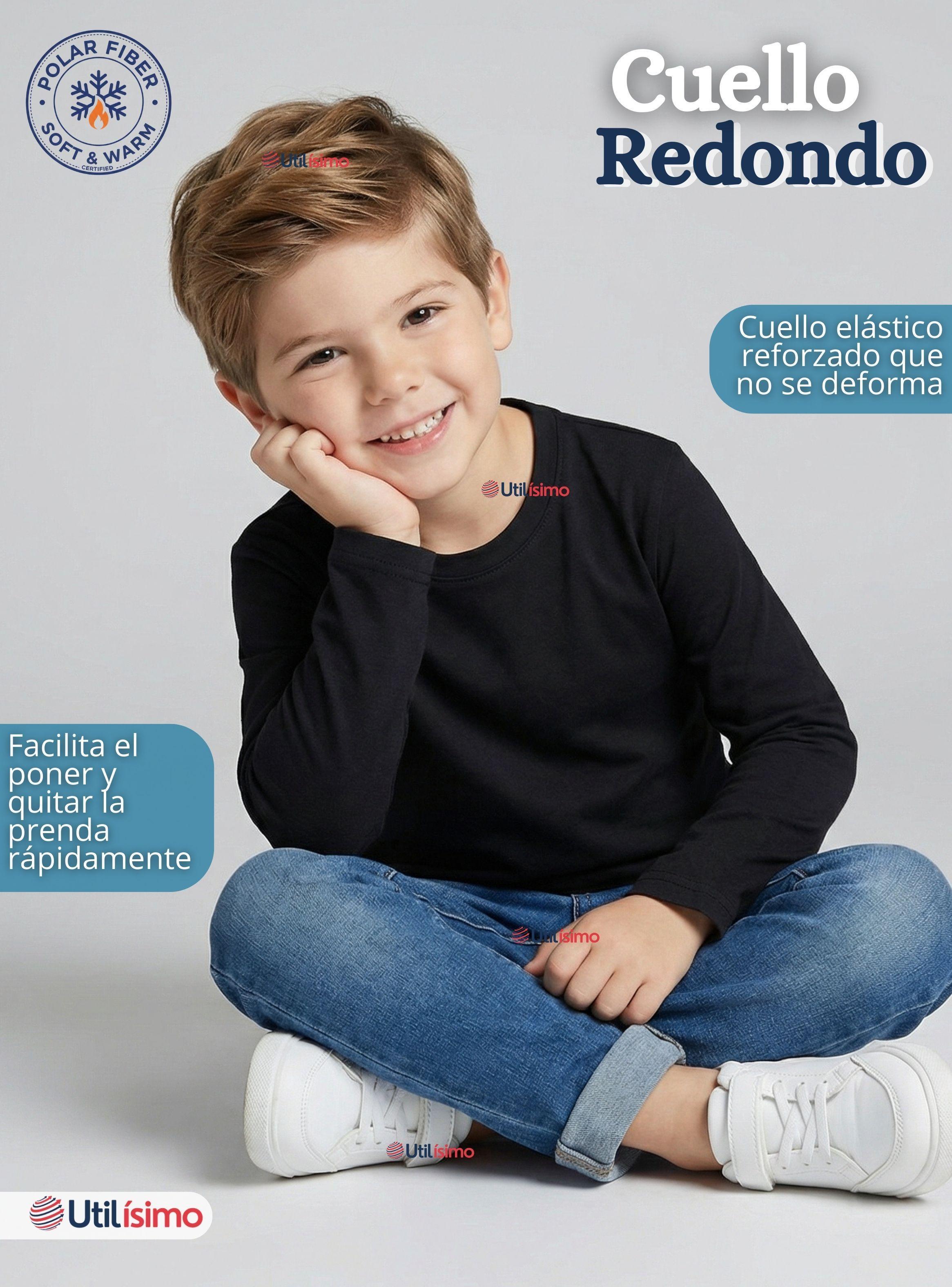 Pack 3 Poleras Camisetas Polar Primera Capa Cuello Redondo Manga Larga de Colores Surtidos Niños-5