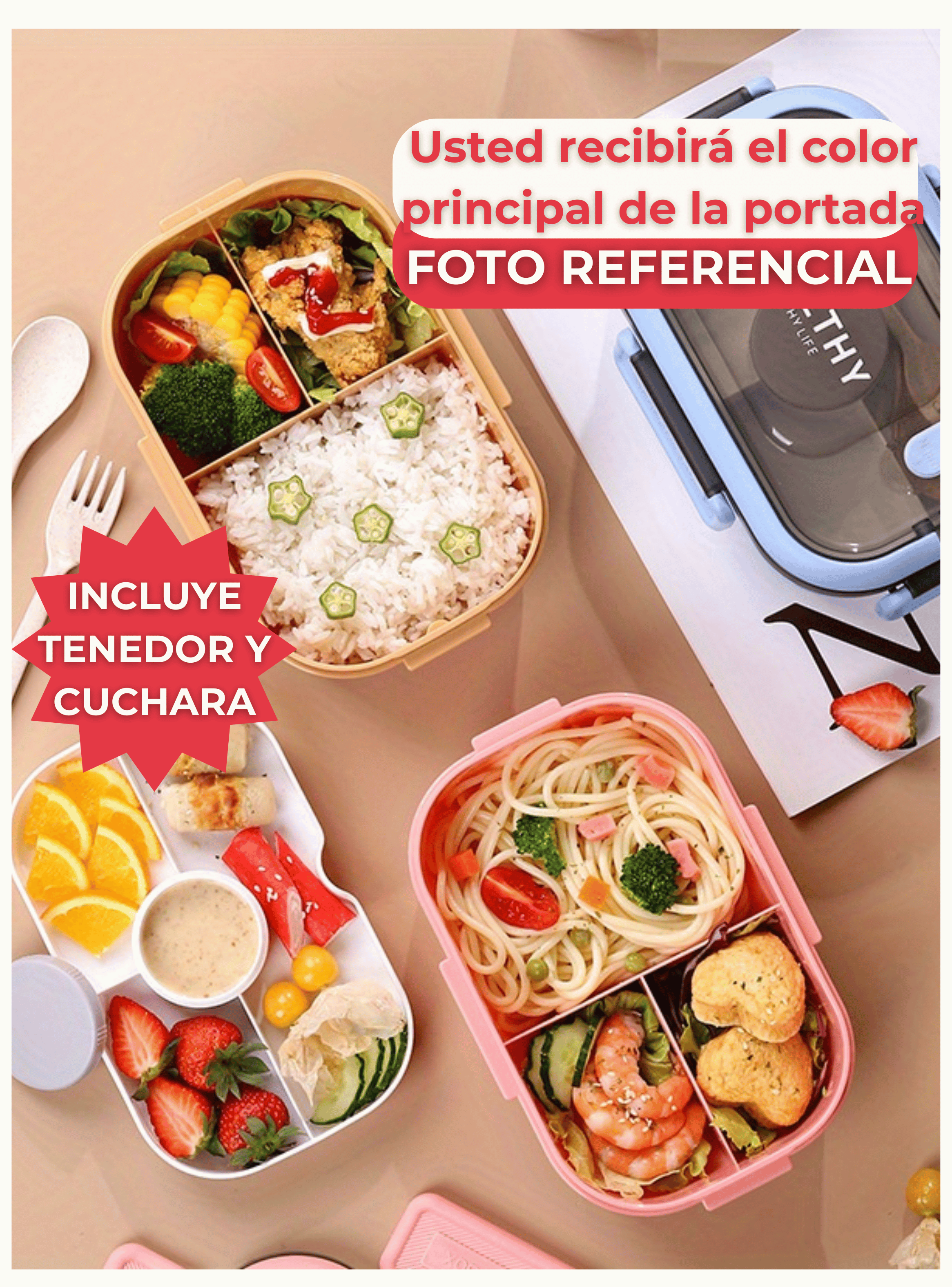 Fiambrera Contenedor 1200 Ml Bento Box Táper Hermético + Salsera Plástico Blue-5