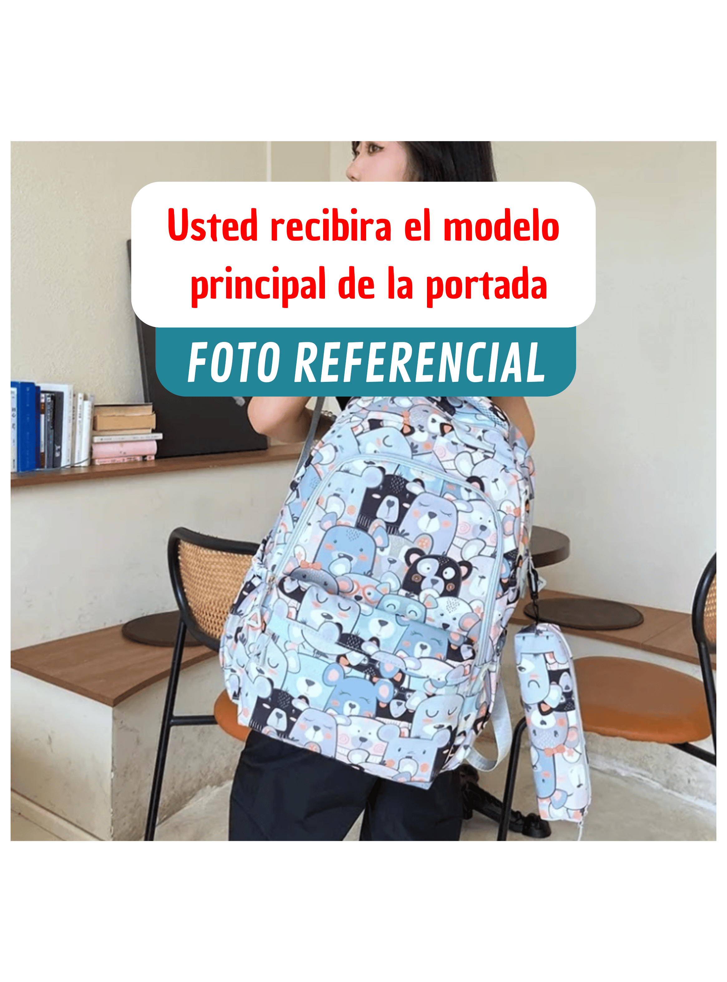 Mochila Escolar 44cm Diseño Estampado Cats and Bears Pink Blue Cats-2