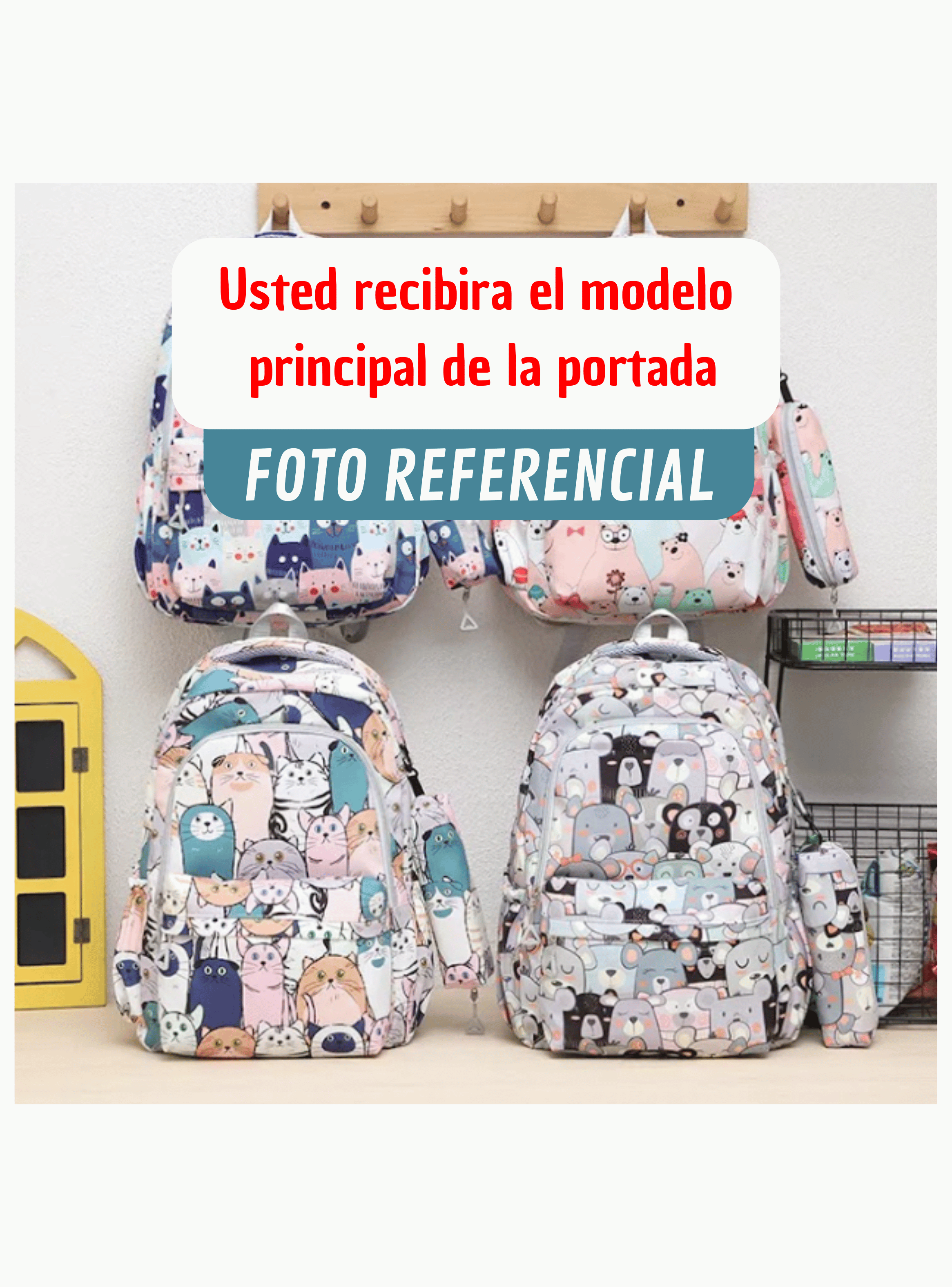 Mochila Escolar 44cm Diseño Estampado Cats and Bears Pink Blue Cats-3