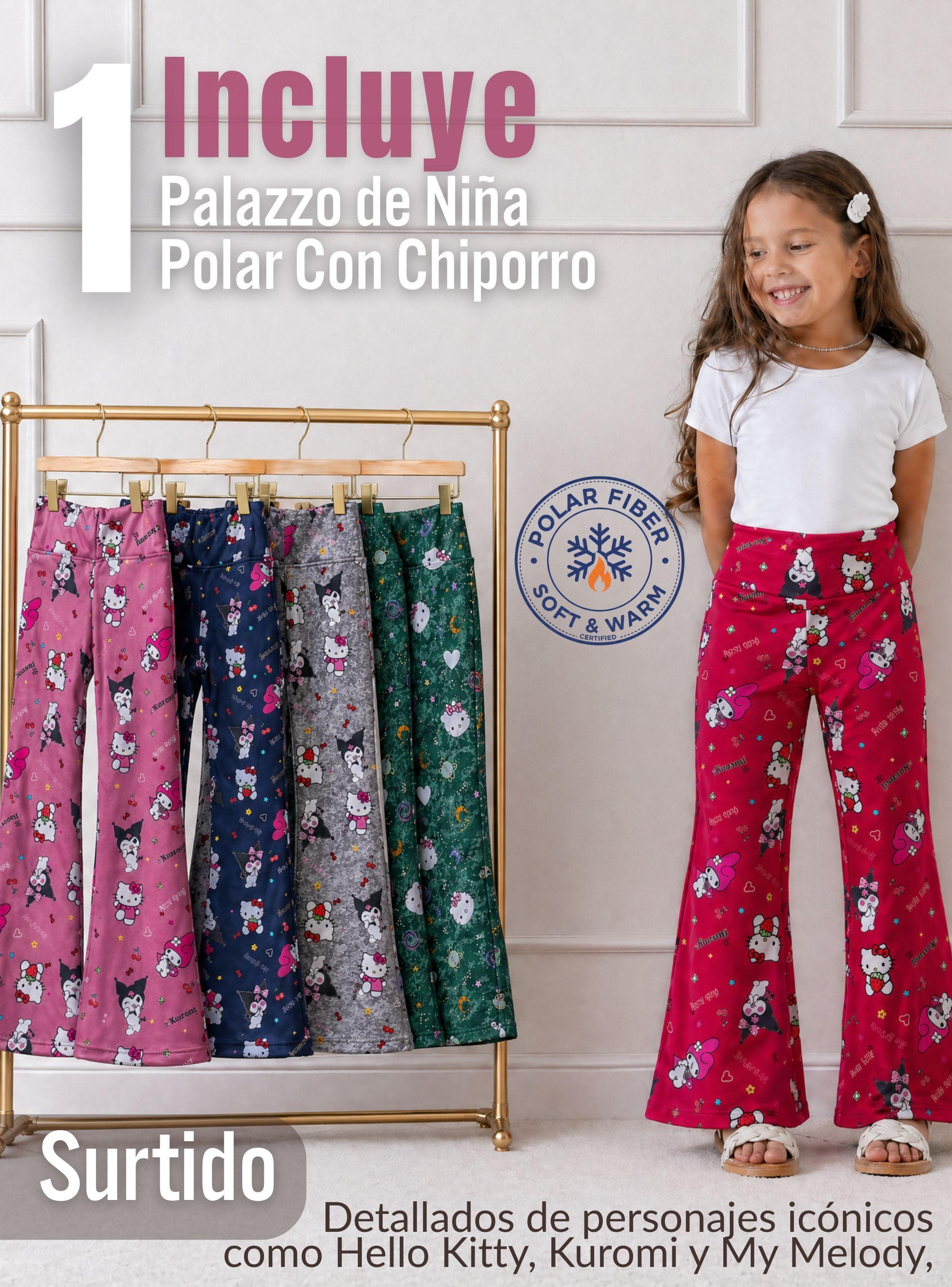 Pantalón Palazzo Polar Con Chiporro Buzo Niña Colores Surtidos Hello Kitty Kuromi My Melody-2