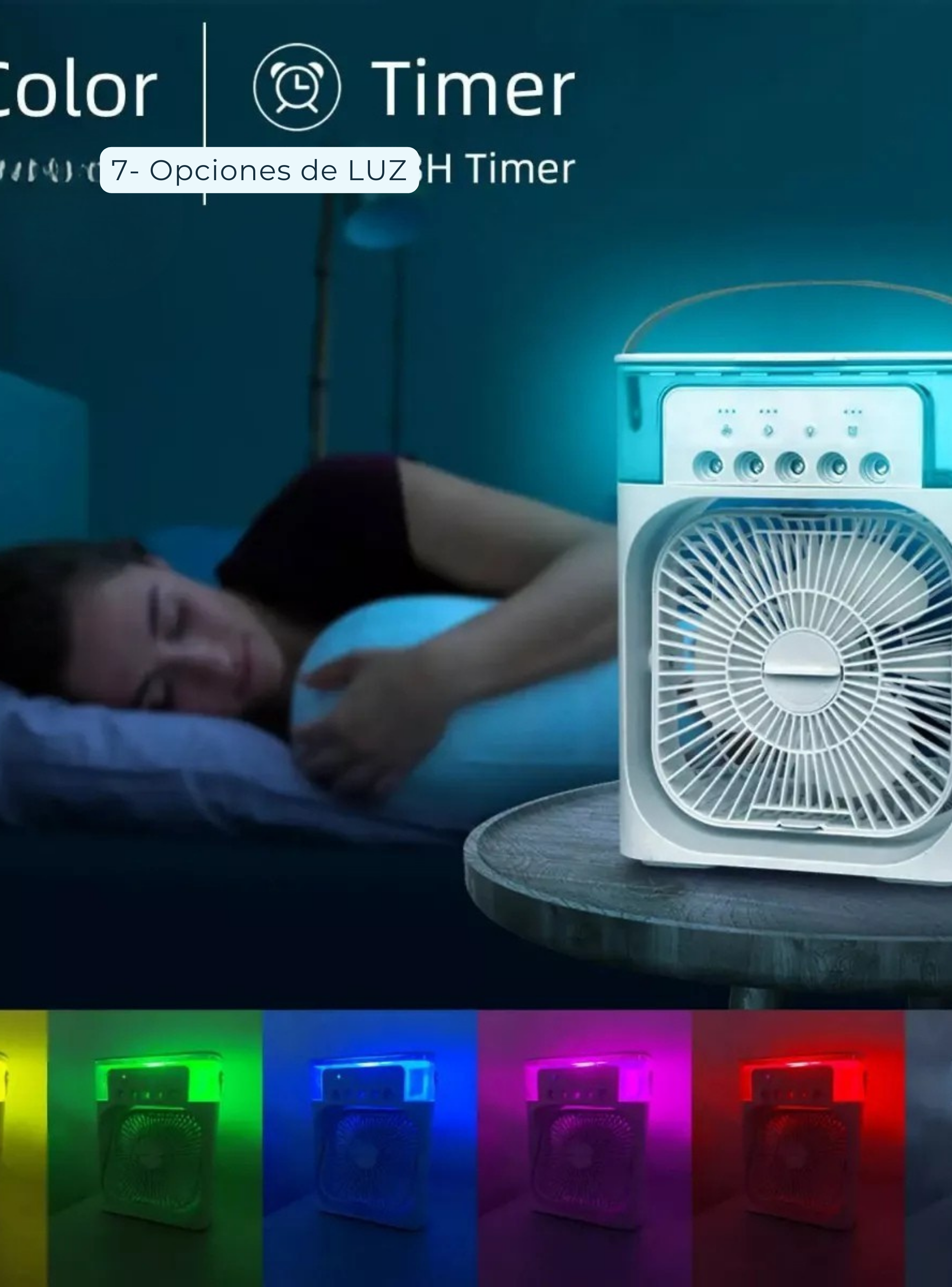 CLIMATIZADOR PORTÁTIL FRÍO 4 EN 1 VENTILADOR HUMIFICADOR ENFRIADOR LAMPARA LED 220V USB-3