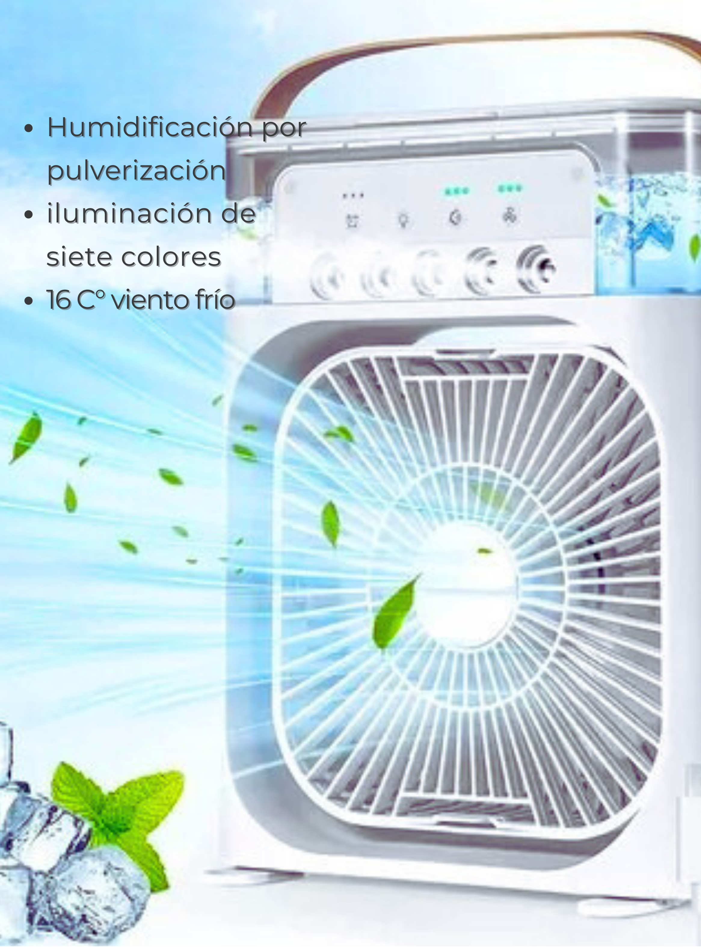 CLIMATIZADOR PORTÁTIL FRÍO 4 EN 1 VENTILADOR HUMIFICADOR ENFRIADOR LAMPARA LED 220V USB-7