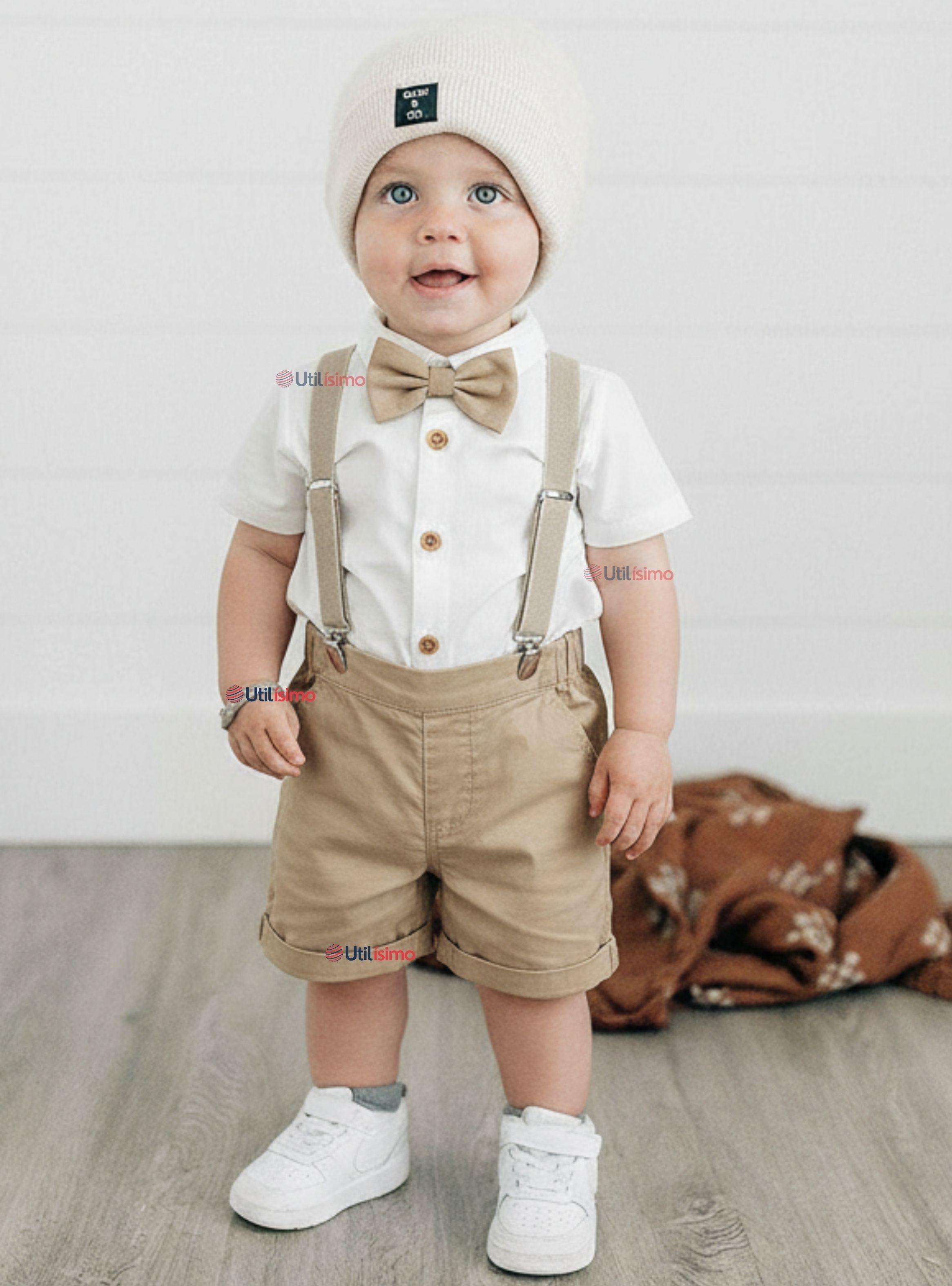 Conjunto De Vestir Con Tirantes Camisa Short Algodón Bebes Color  Beige-0
