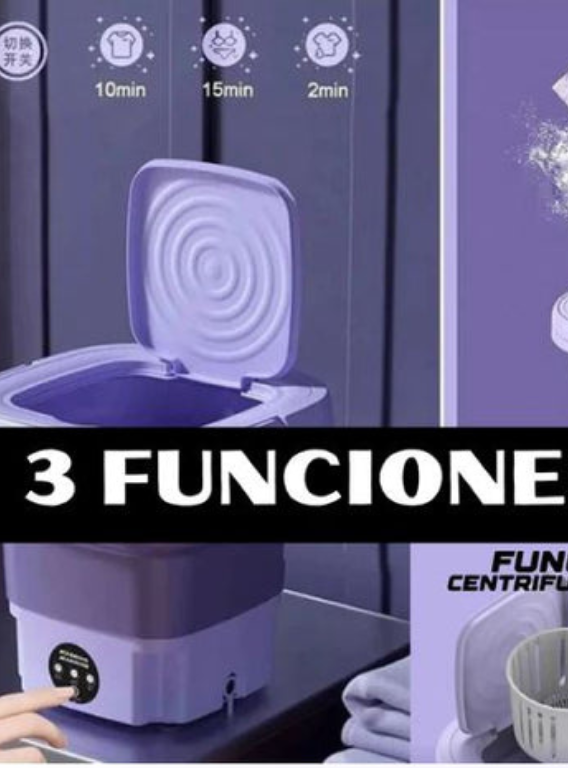 Mini Lavadora Portátil Plegable 6L De Cubo Pequeño Morado-3