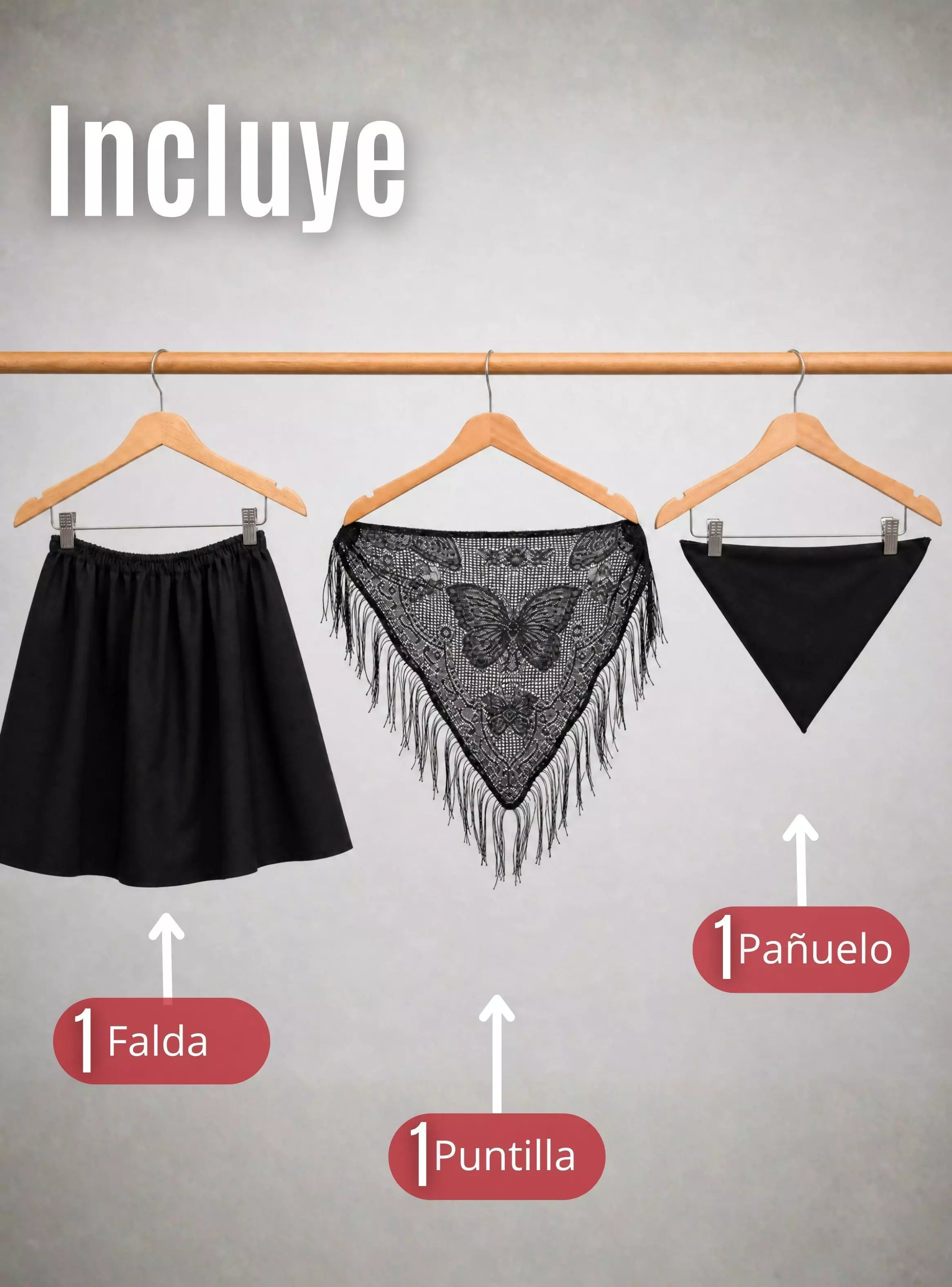 Traje Chilote Niña de 3 Piezas Negro Fiestas Patrias Baile Típico-2