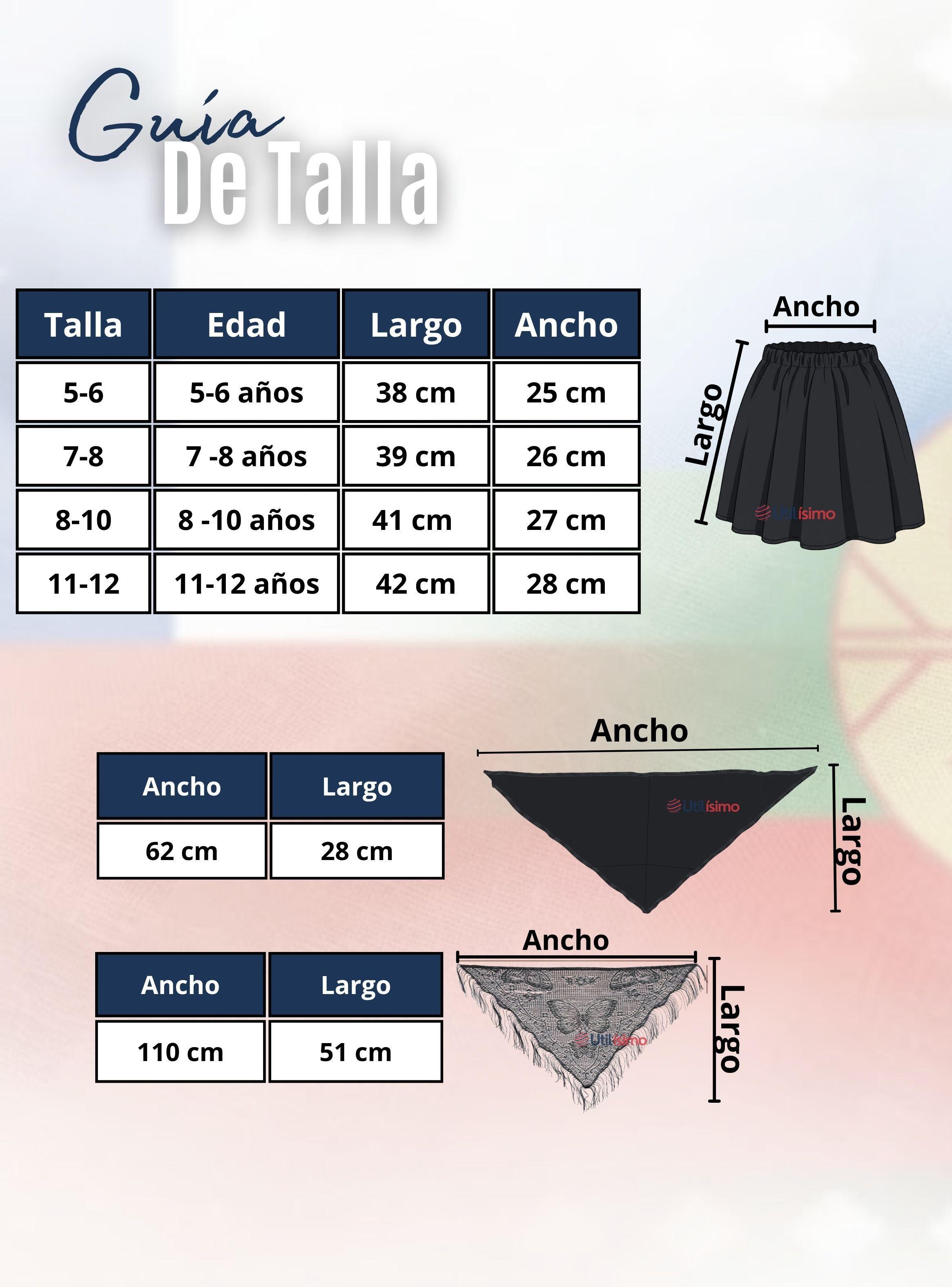 Traje Chilote Niña de 3 Piezas Negro Fiestas Patrias Baile Típico-3