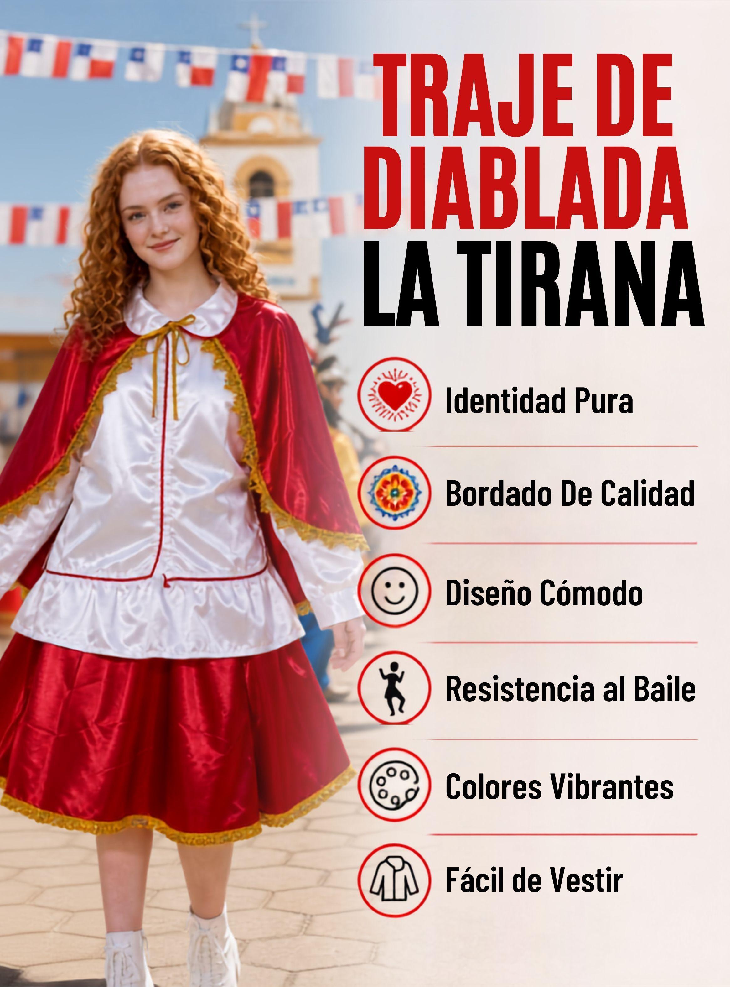 Traje Tirana Diablada Rojo 3 Piezas Juvenil Baile Típico Fiestas Patrias-5