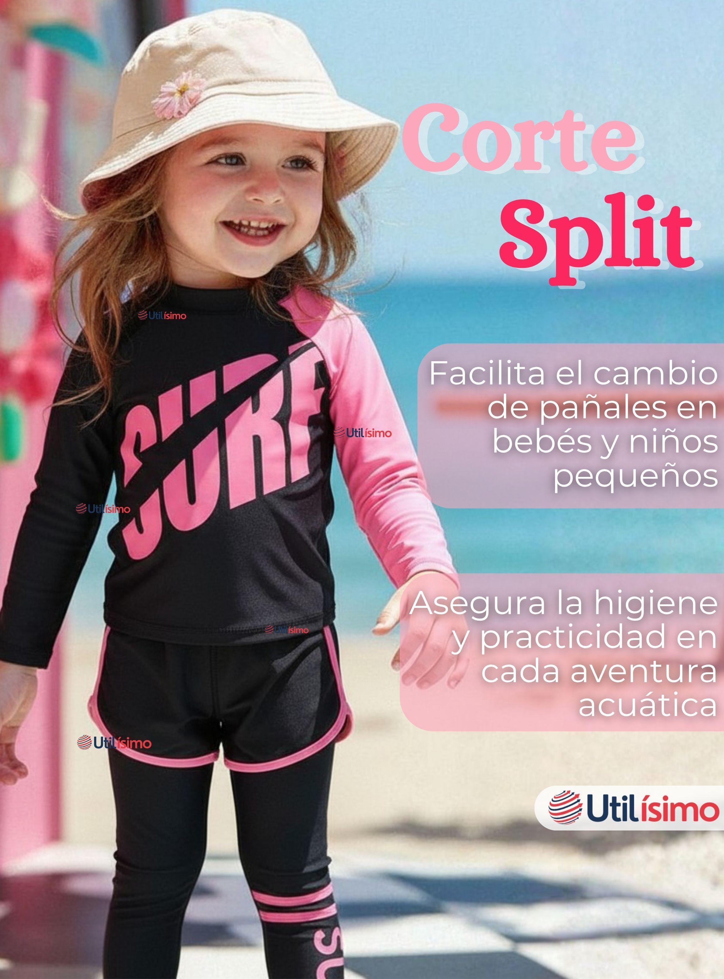 Traje de Baño Manga Larga Pantalón Largo Pantalón Corto 3 Piezas Corte Split Niña 3 a 11 años Black -5