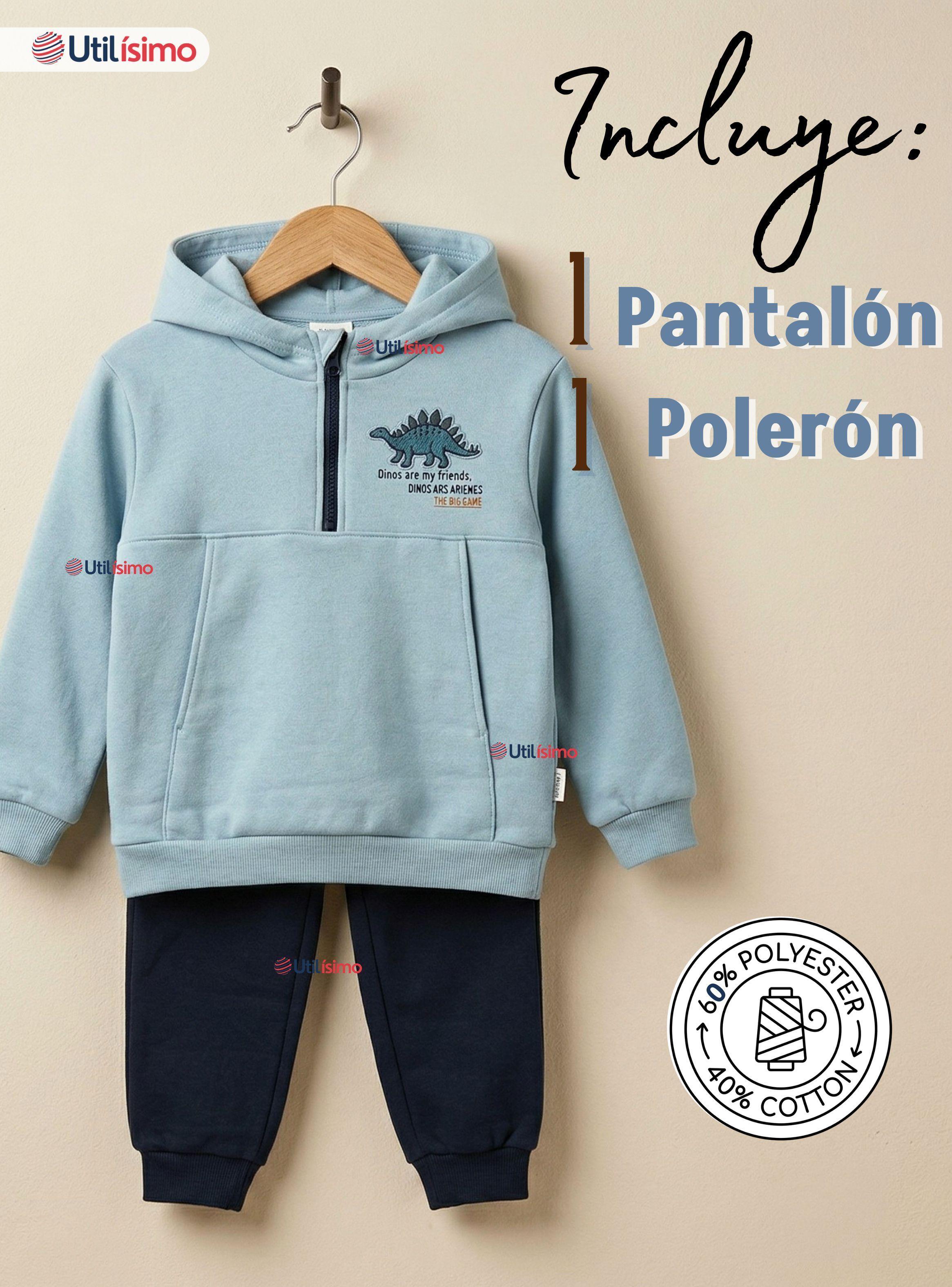 Conjunto 2 Piezas Buzo Pantalón Y Polerón Con Capucha Azul Dinosaurio de Niño-2