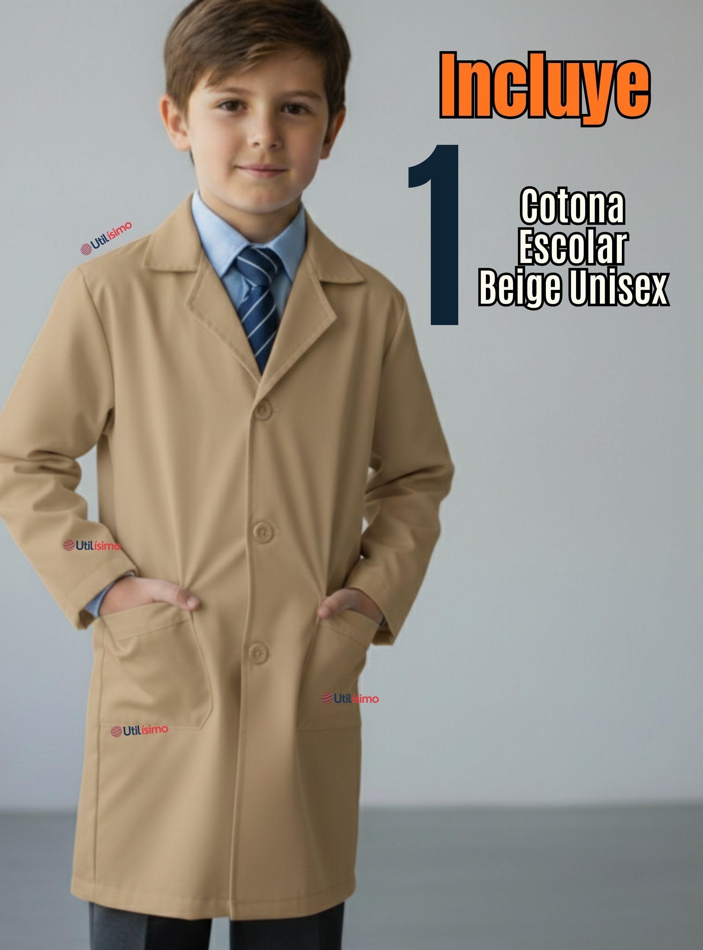 Cotona Delantal Escolar Color Beige Niño y Niña Unisex Bata-2