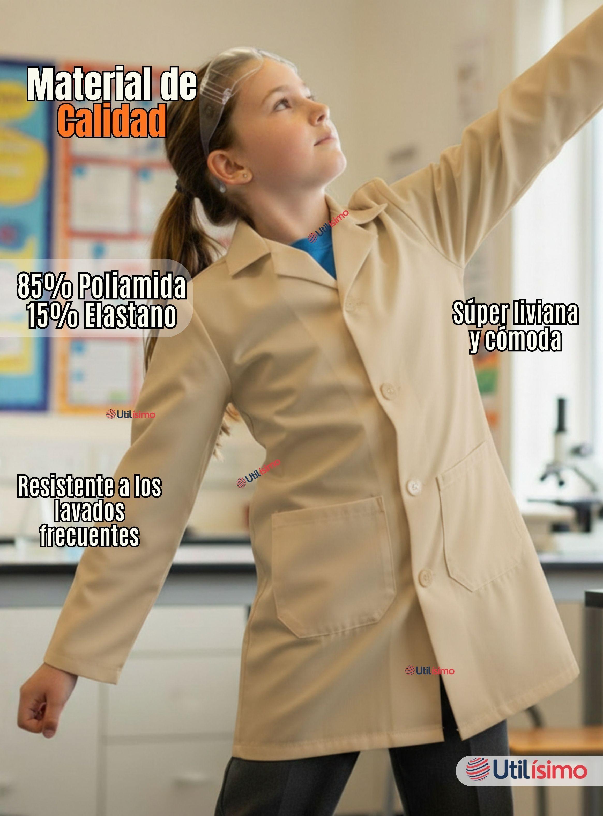 Cotona Delantal Escolar Color Beige Niño y Niña Unisex Bata-4