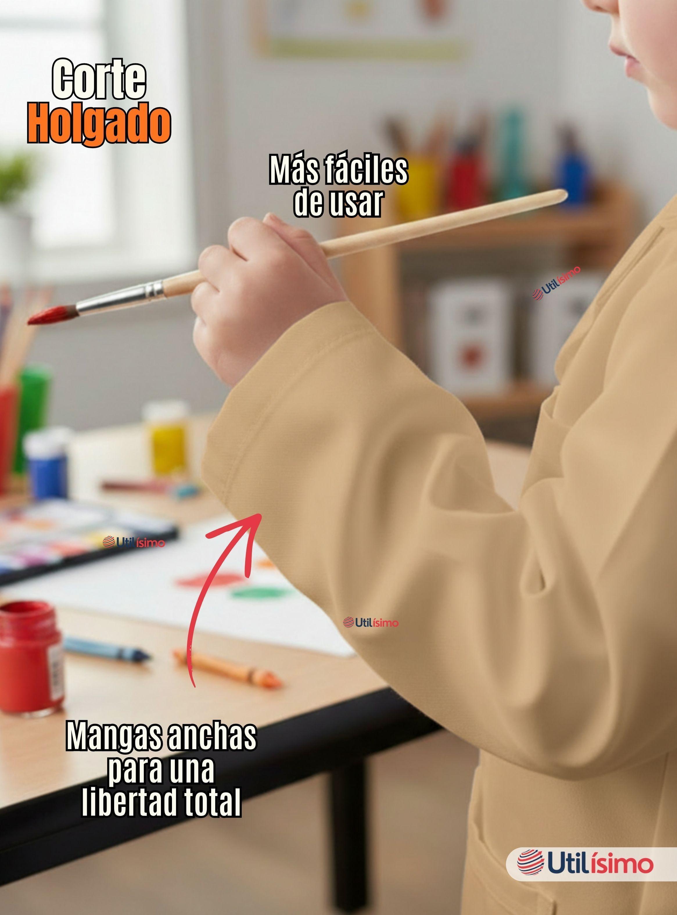 Cotona Delantal Escolar Color Beige Niño y Niña Unisex Bata-5