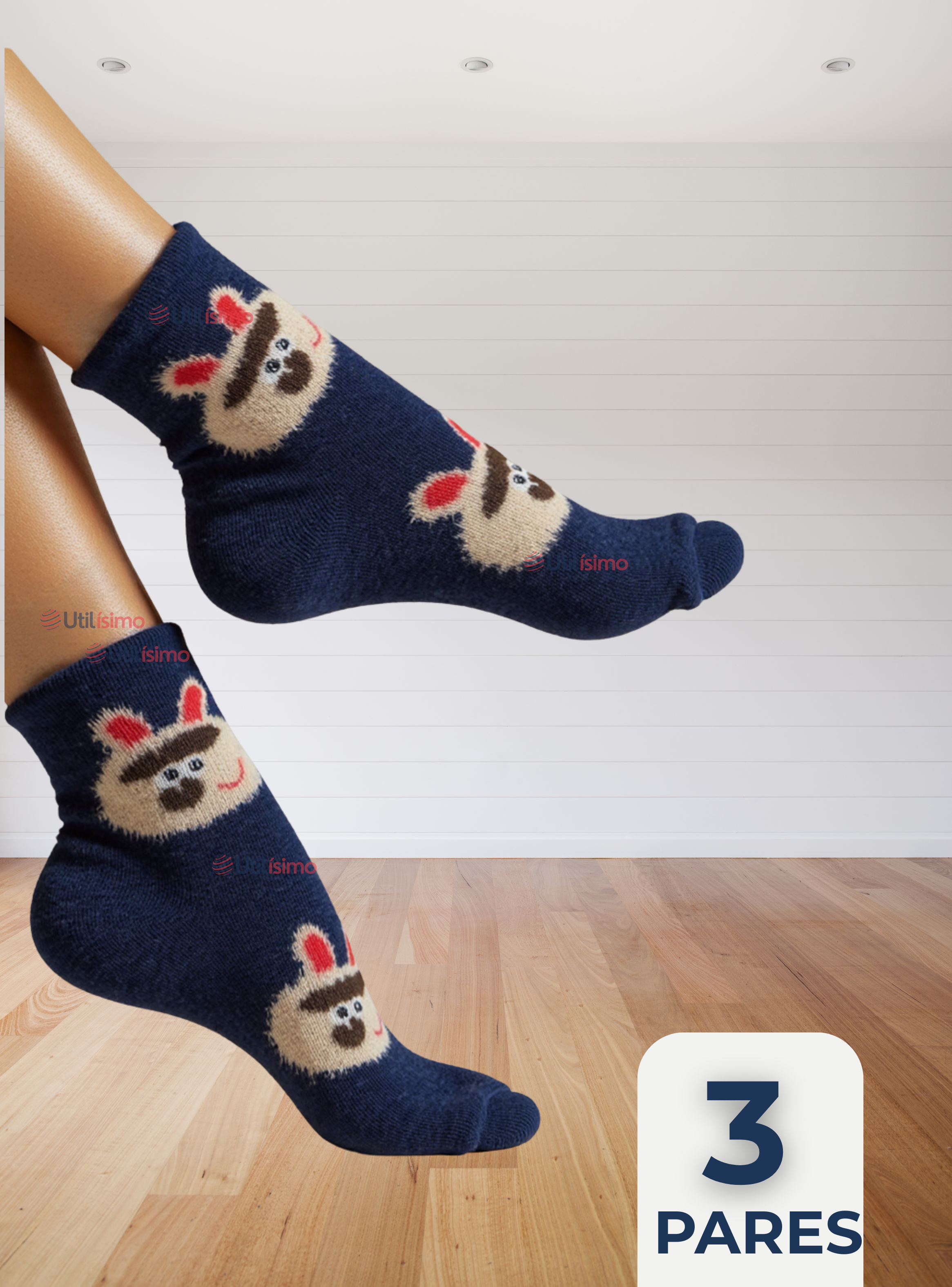Pack 3 Pares Calcetines Terciopelo de Visón Mujer Diseños Animales Surtidos Algodón-0
