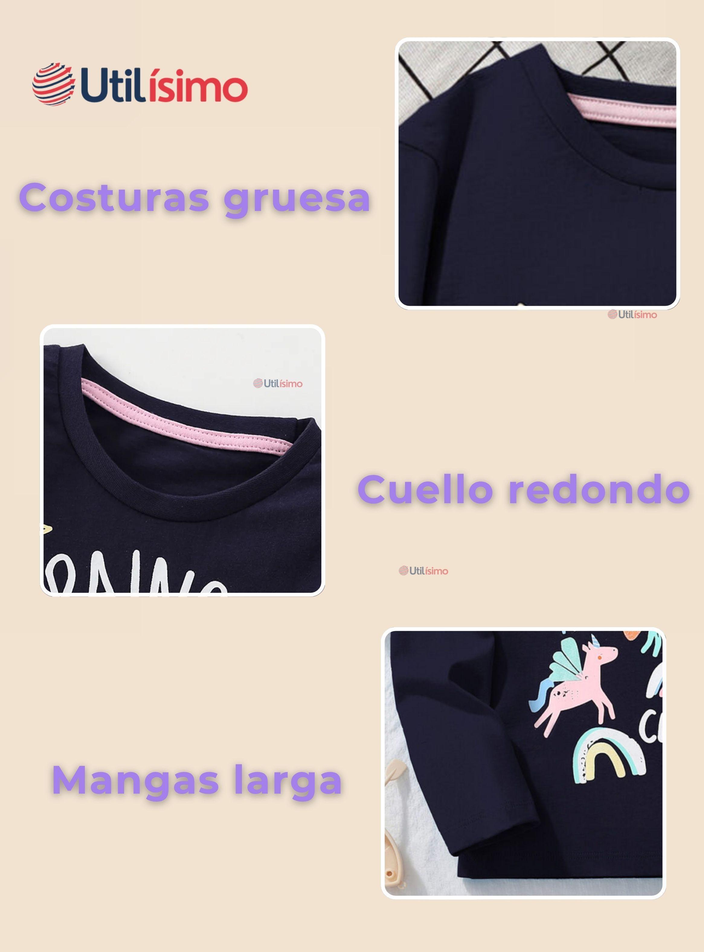 Polera Algodón Manga Larga Niñas Camiseta Negro Unicornio-3