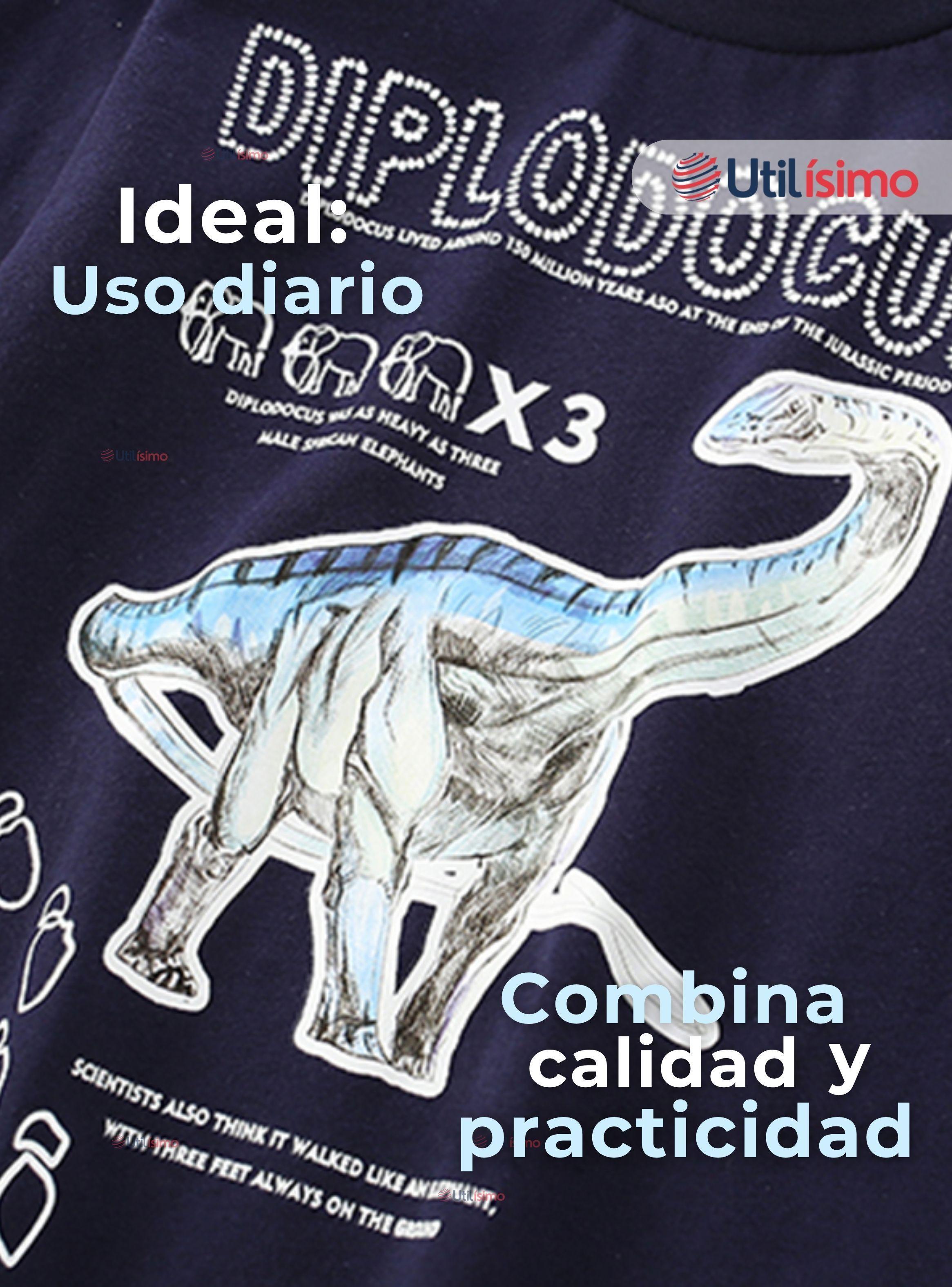 Polera Algodón Manga Larga Niños Camiseta Dinosaurio Azul-3