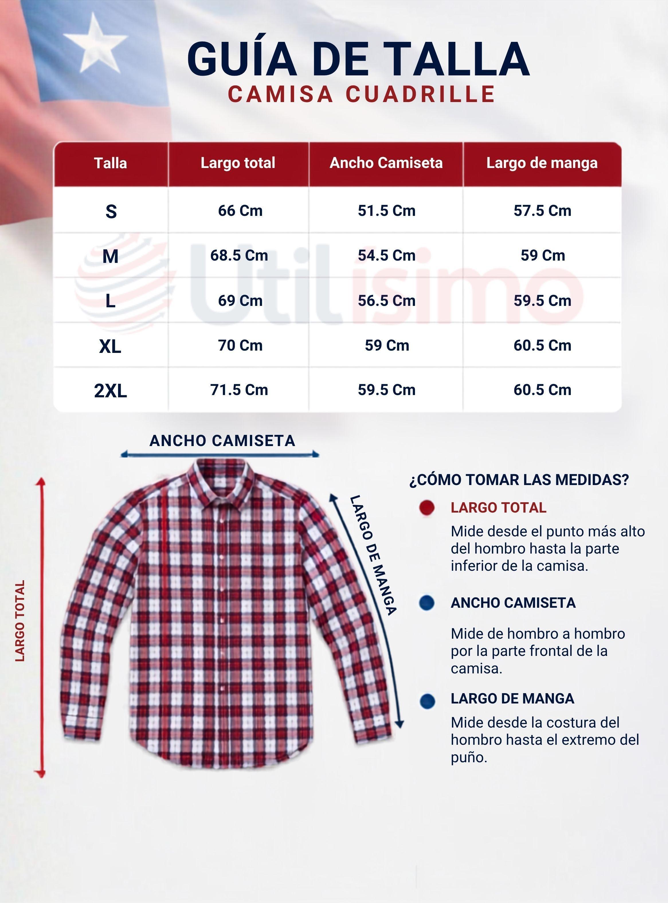 Camisa Huaso Cuadrillé Hombre Manga Larga 100% Algodón Azul Blanco Casual-2