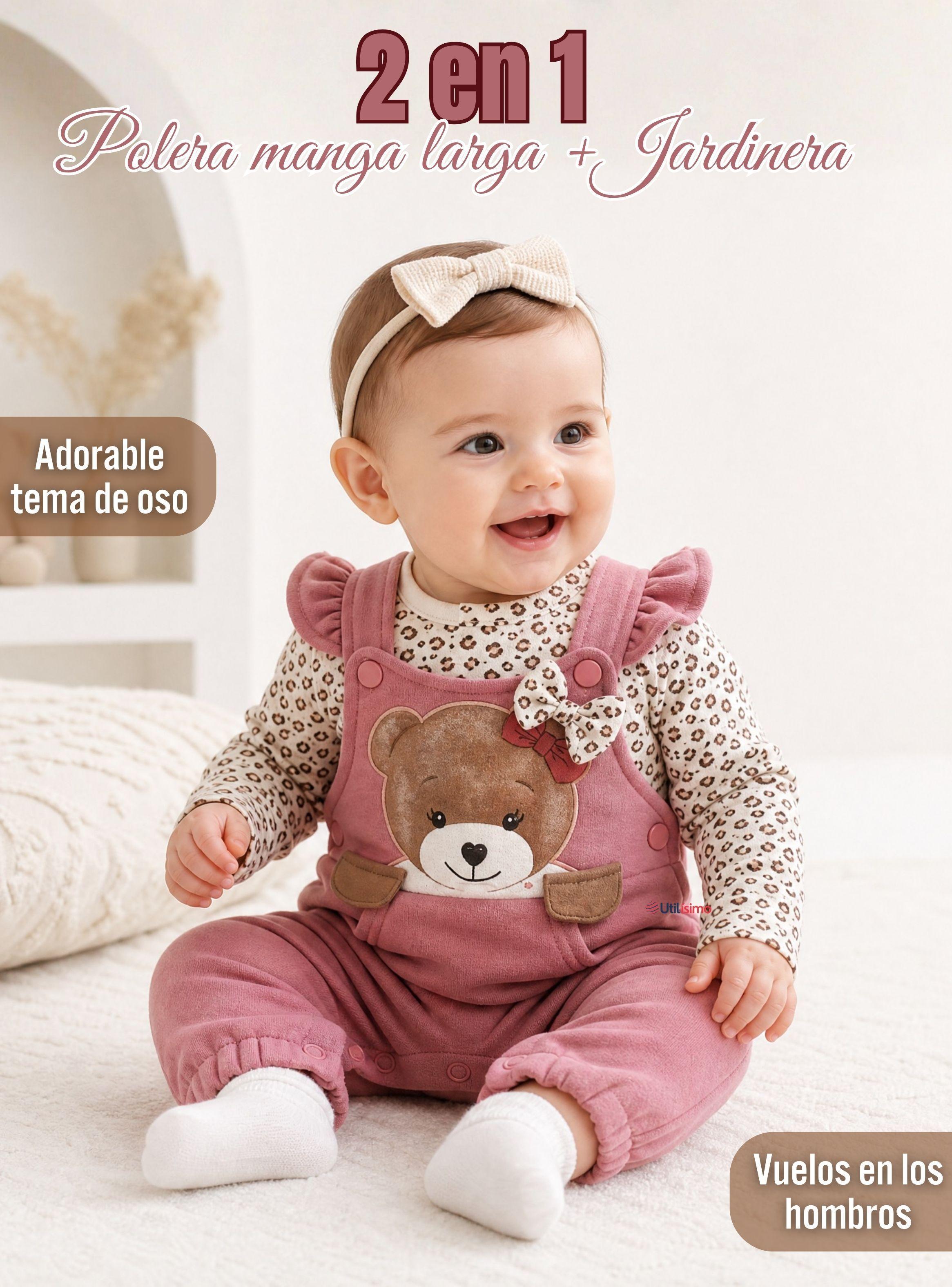 Conjunto 2 Piezas Jardinera Polera Manga Larga 100% Algodón Jumper Tedmimak  Bebé Niña-6