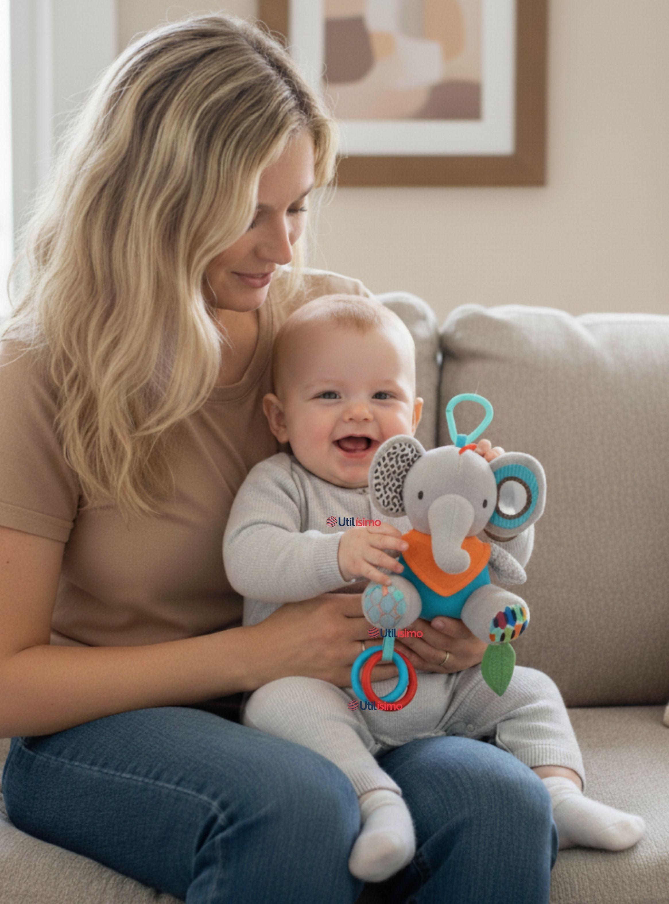 Juguete Peluche Animales Sensorial Mordedor Y Sonajero Diseño Elefante Niña y Niño-0