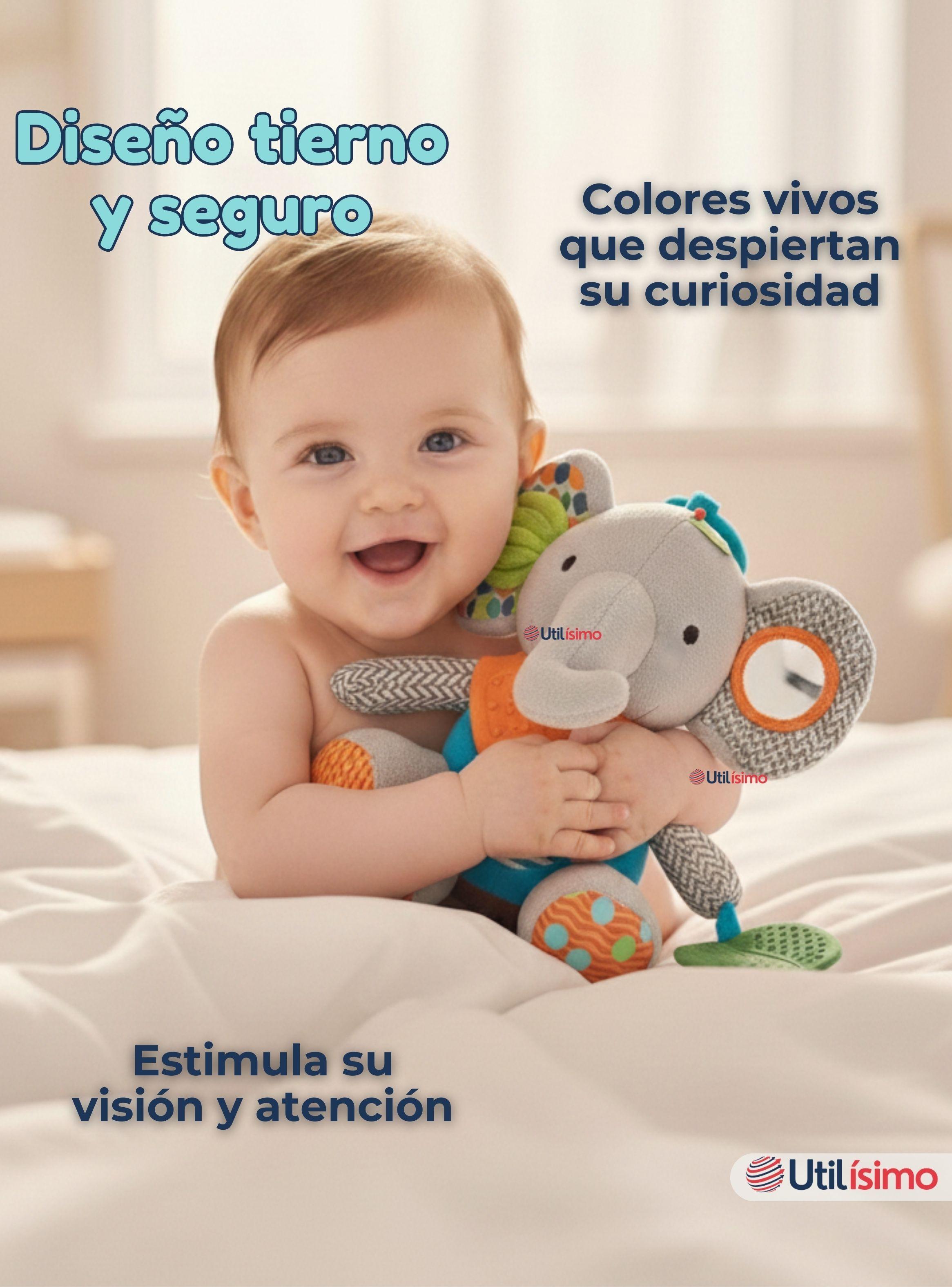 Juguete Peluche Animales Sensorial Mordedor Y Sonajero Diseño Elefante Niña y Niño-5