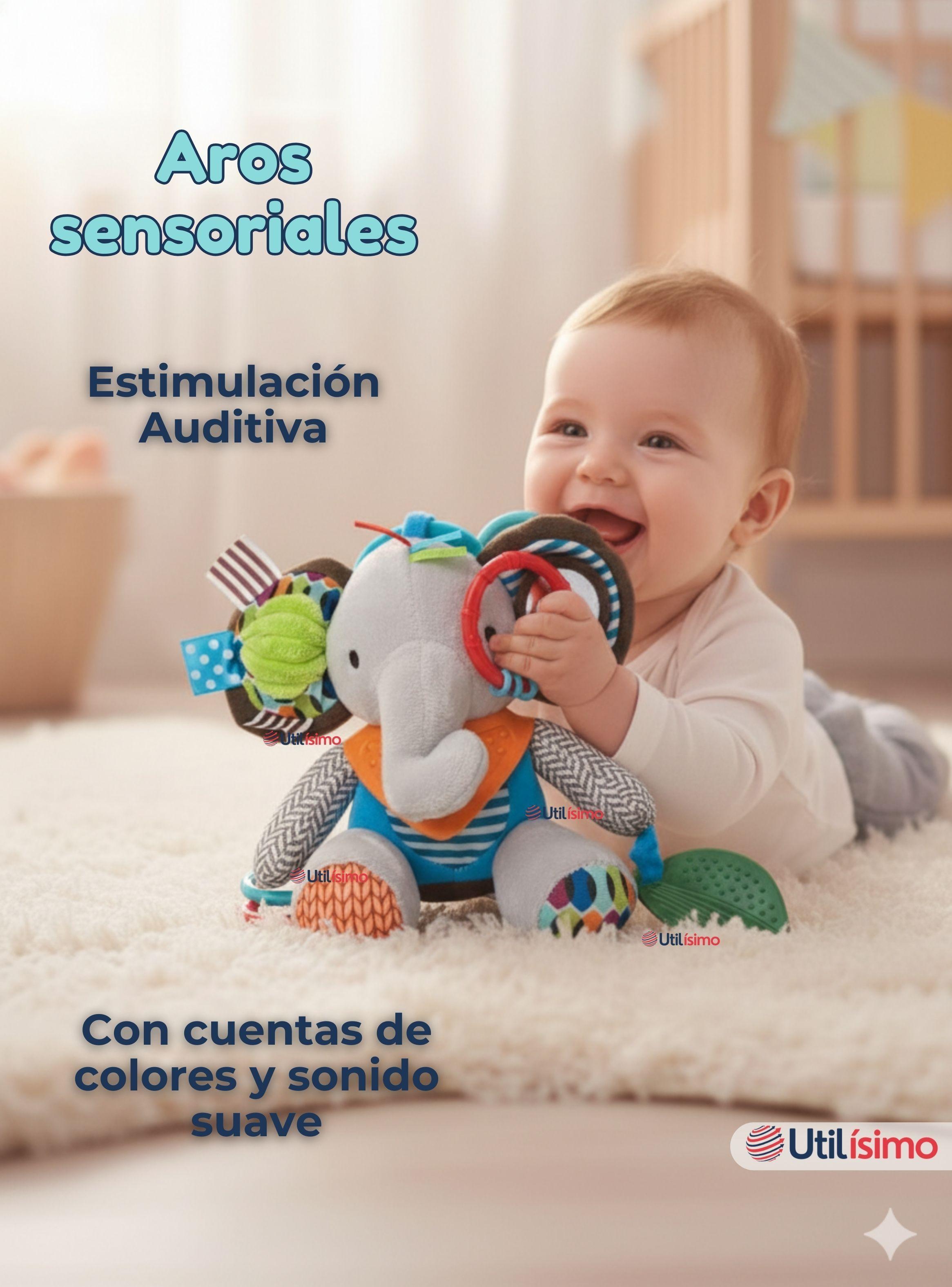 Juguete Peluche Animales Sensorial Mordedor Y Sonajero Diseño Elefante Niña y Niño-6
