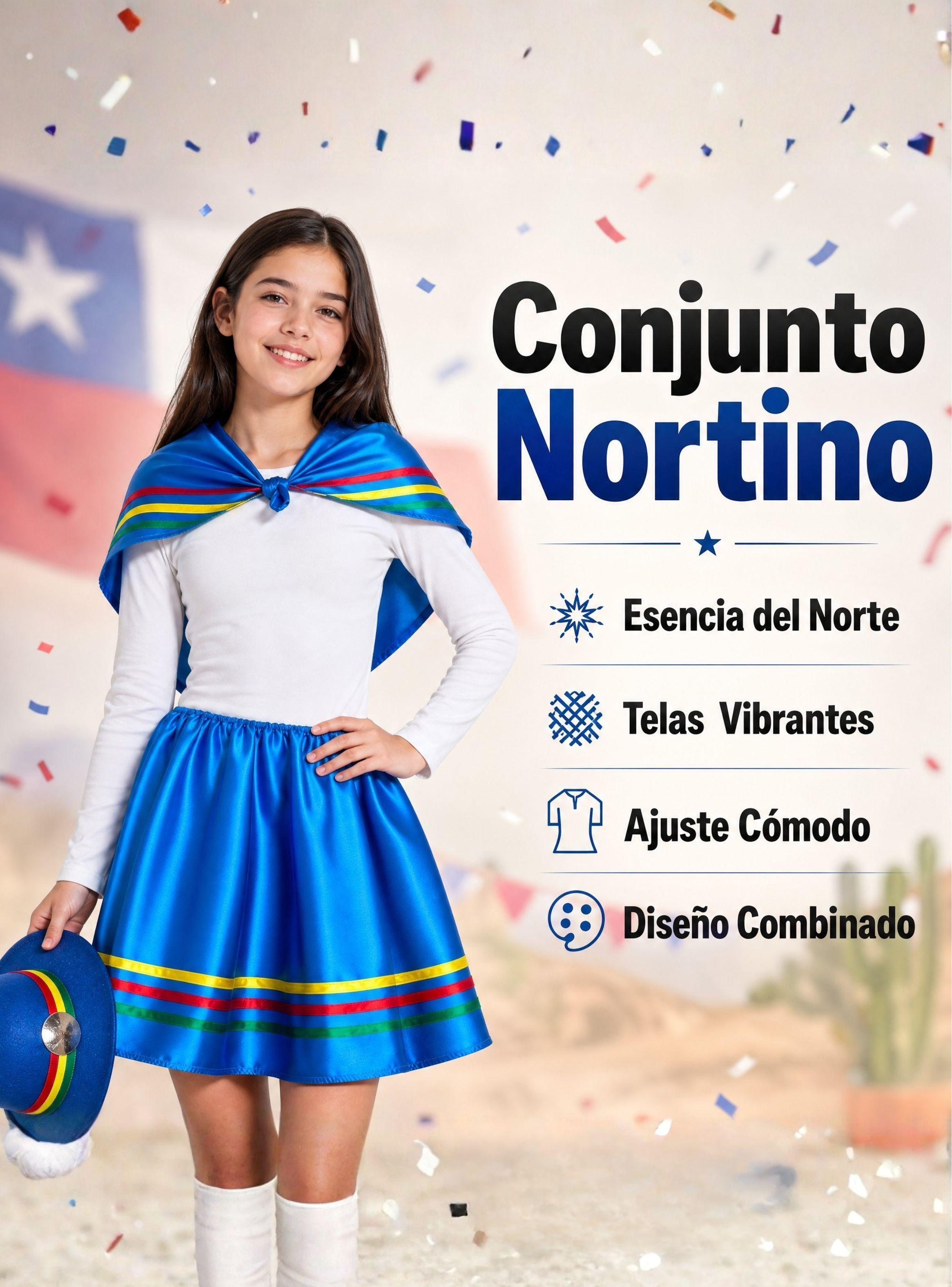 Traje Nortino Niña Azul 4 Piezas Con Polera Baile Típico Fiestas Patrias-4