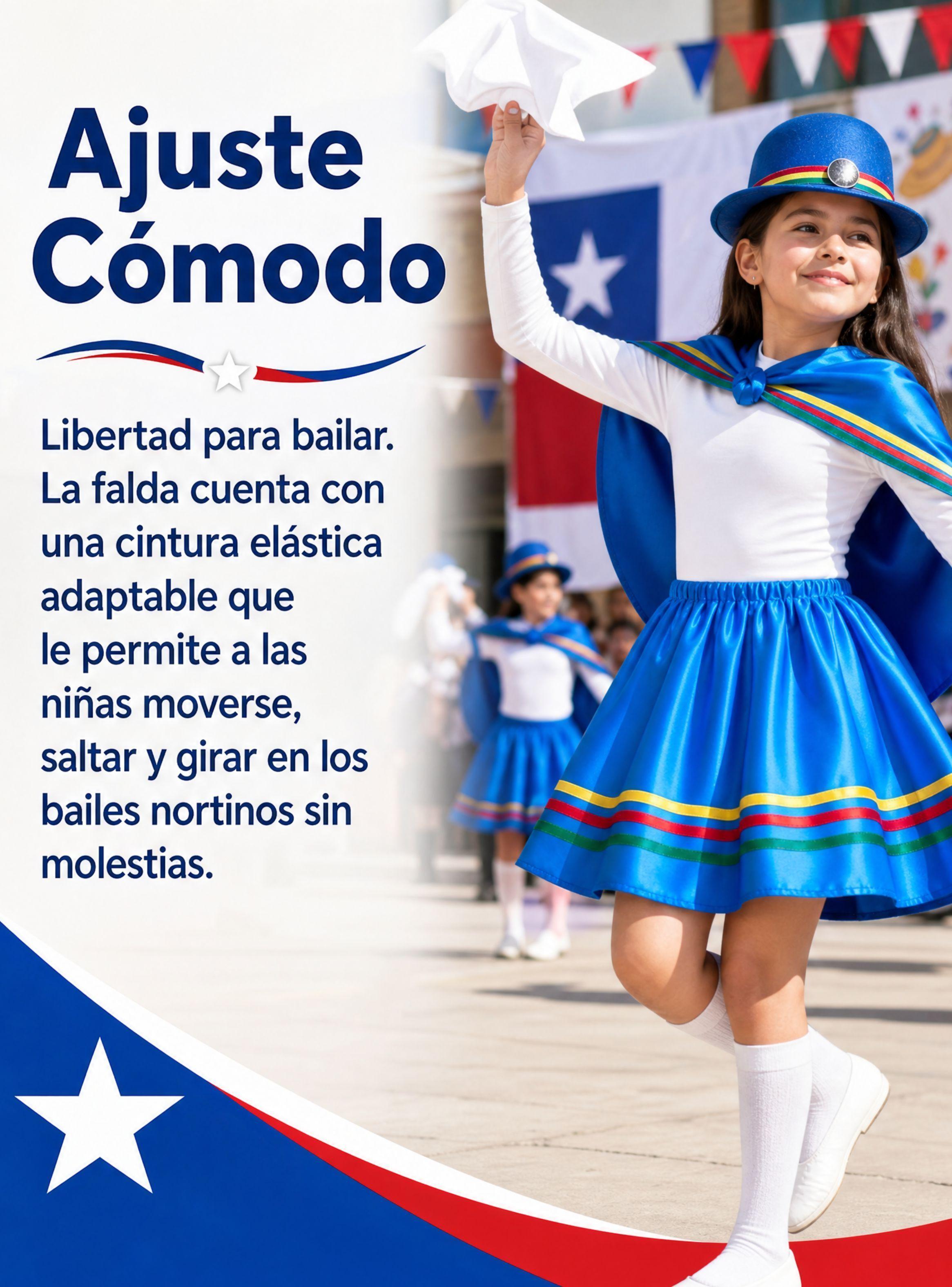 Traje Nortino Niña Azul 4 Piezas Con Polera Baile Típico Fiestas Patrias-7