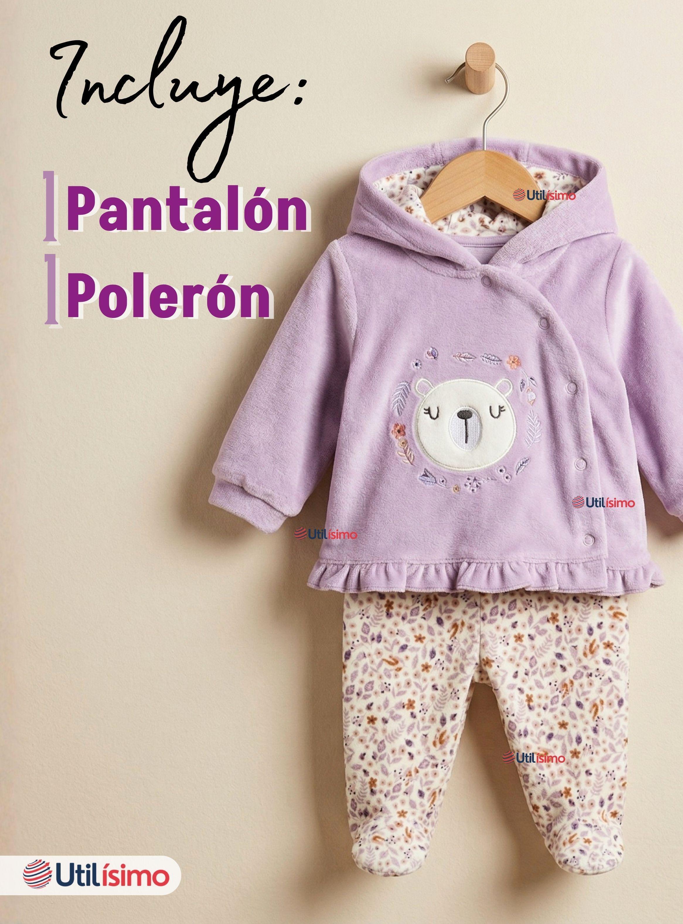 Conjunto 2 Piezas Buzo Pantalón Polerón Con Capucha Tela Plush Lila Bebé Niña-2