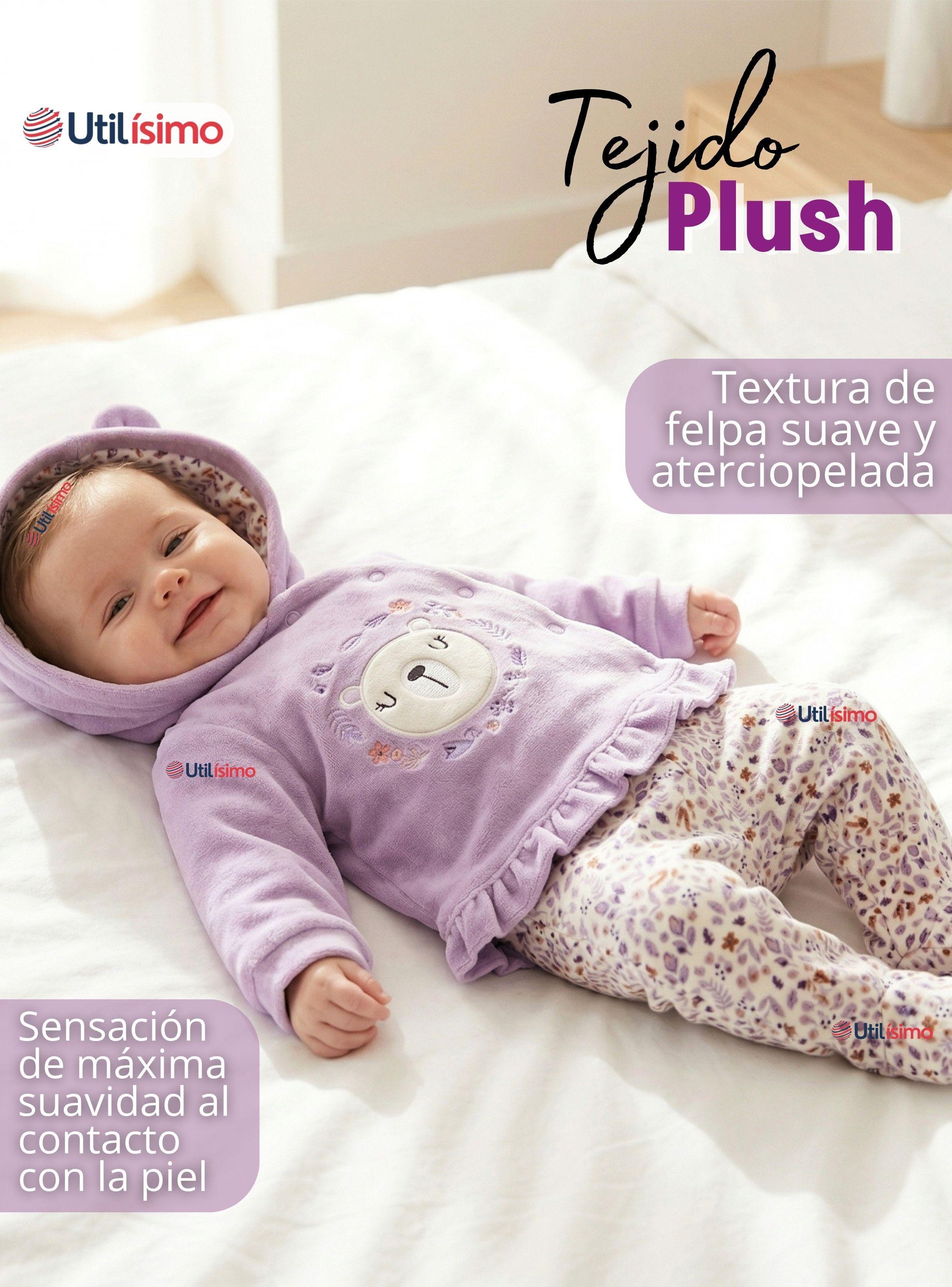 Conjunto 2 Piezas Buzo Pantalón Polerón Con Capucha Tela Plush Lila Bebé Niña-4