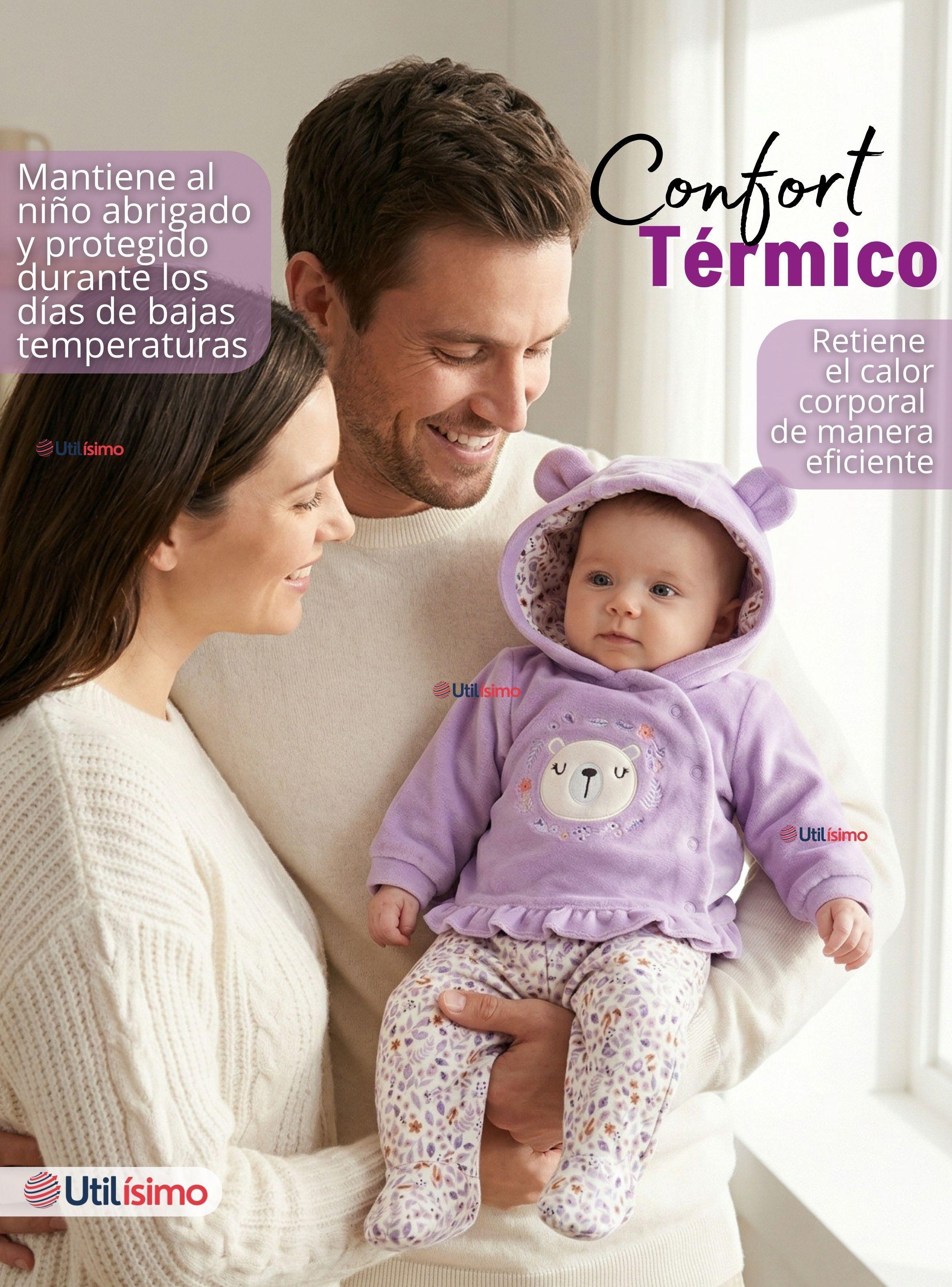 Conjunto 2 Piezas Buzo Pantalón Polerón Con Capucha Tela Plush Lila Bebé Niña-7